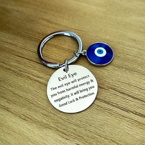 Miniatura 2 de Meimimix Llavero contra el mal de ojo, amuleto de buena suerte, para familiares, amigos, cumpleaños, Navidad, graduación, joyería, plateado
