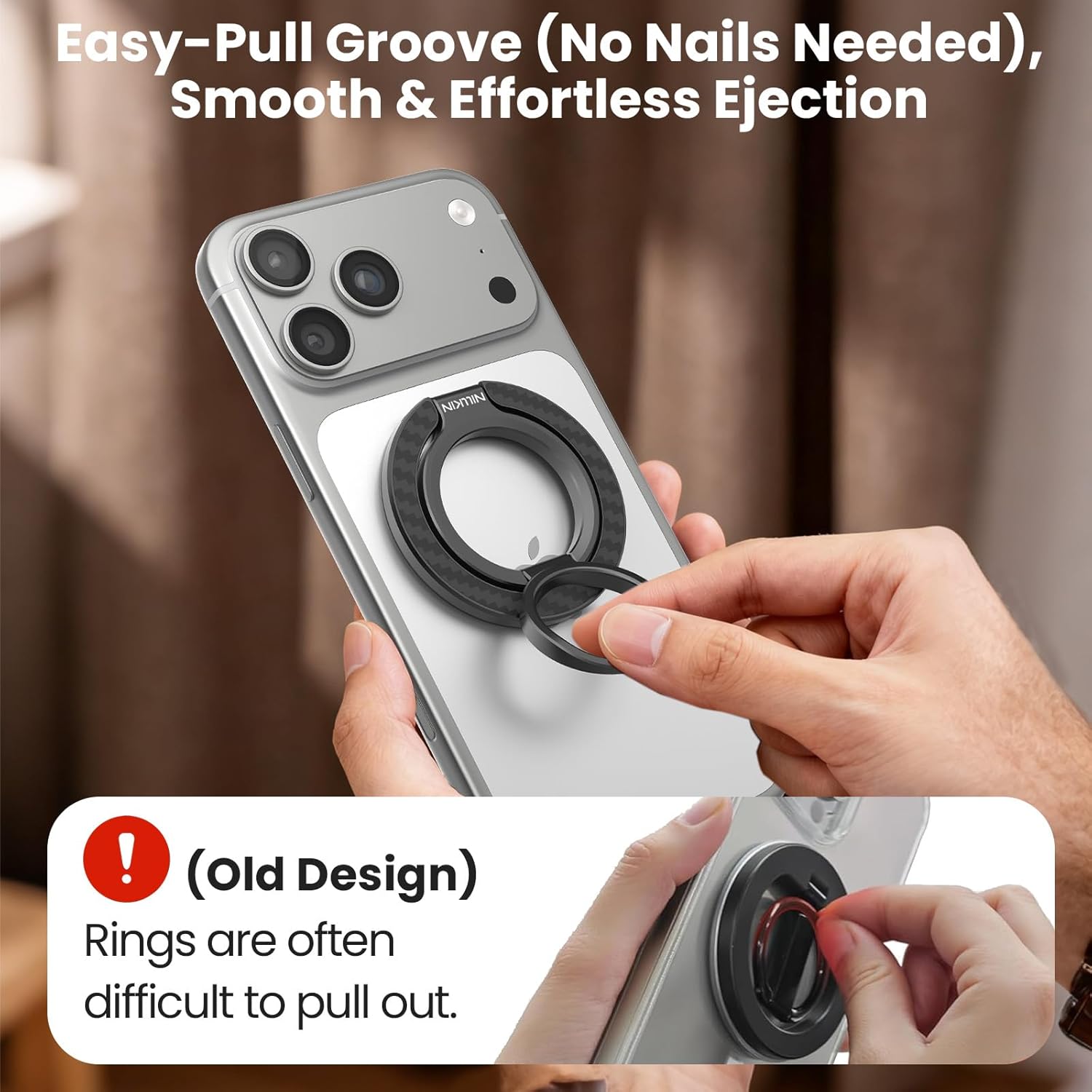 Nillkin FiberSnap Magnetic Phone Grip Ring Stand Holder, Removable Magsafe Phone Holder with Expanding Grip and Adapter Ring,360 Adjustable Kickstand Compatible with iPhone 17,16 Pro 15,14,13 (Black)