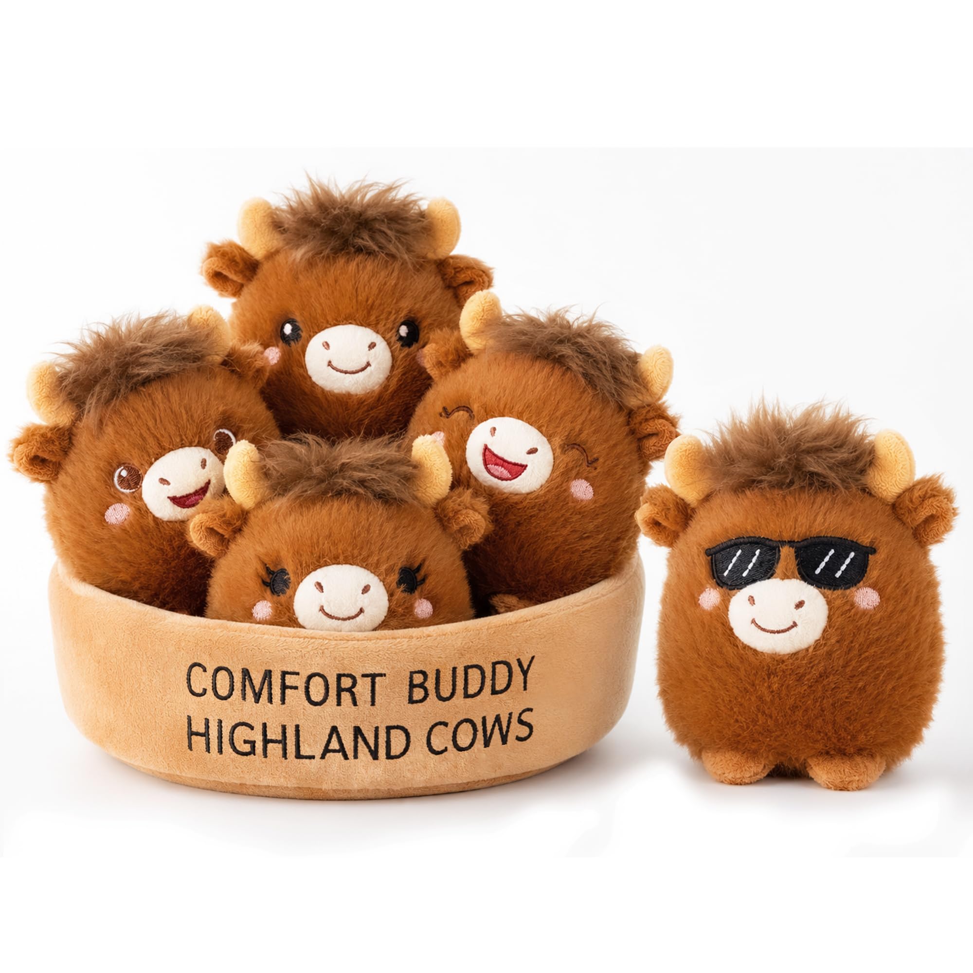 Emotional Comfort &amp; Support Highland Cow Plush, 5 Soft Squishy Toys Pals