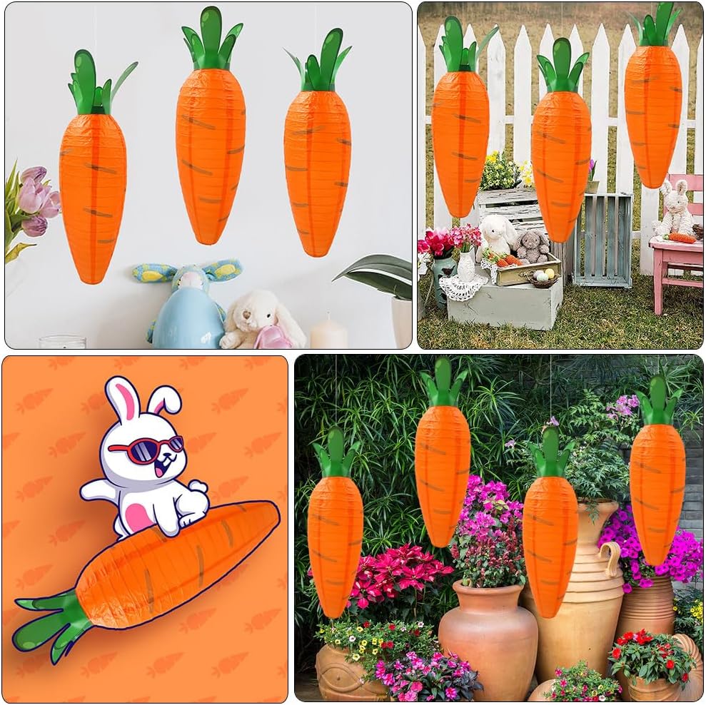Ciieeo 8 Pcs Carrot Lantern Hanging Paper Cartoon Lantern Honeycomb Lights Ceiling Decor Decorative Carrot Adorable Lantern Nursery Cartoon Carrot Spring Decor Cute Child Metal Fruit, 48.5x20cmx2pcs