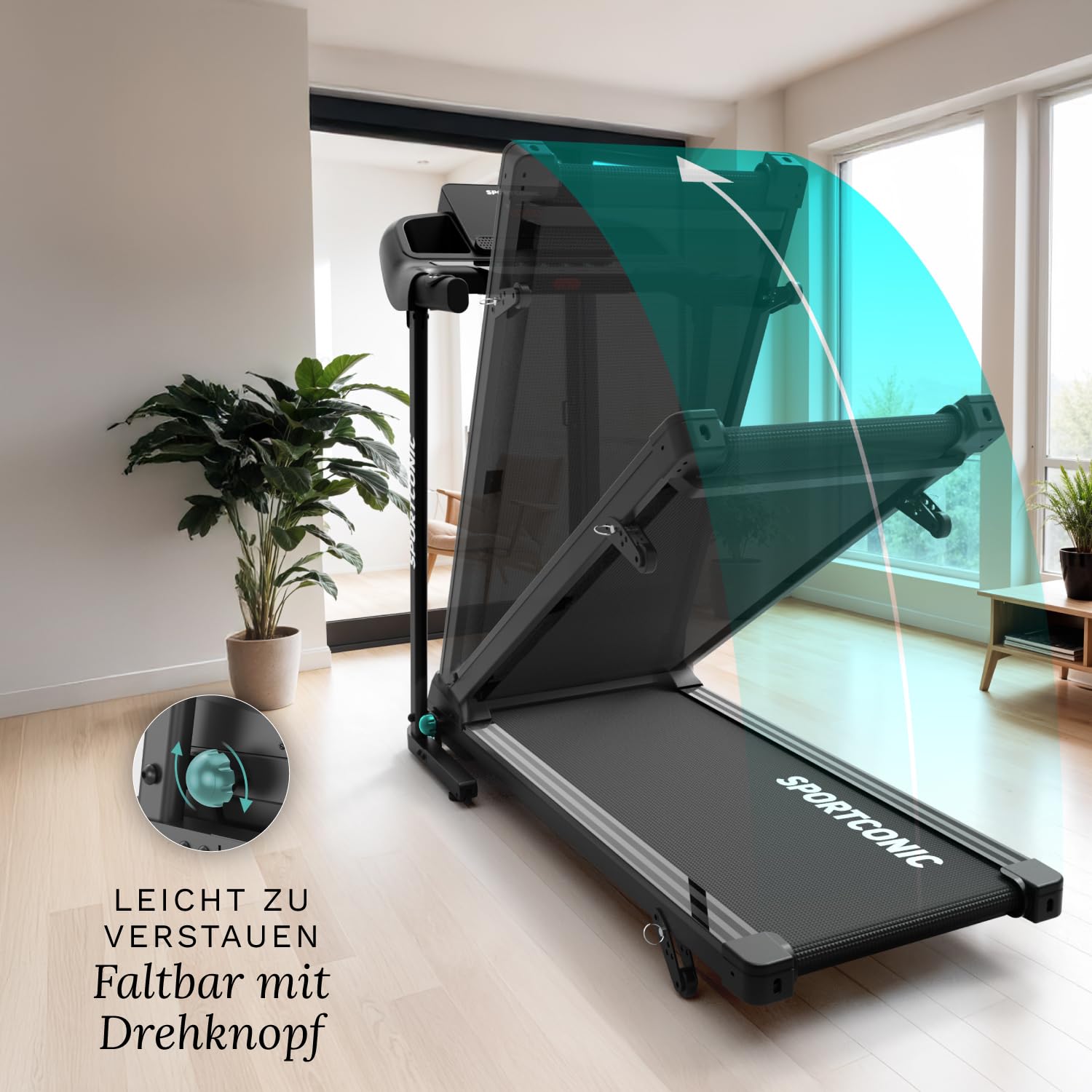 Sportconic Laufband für Zuhause mit Steigung, Walking Pad, Treadmill for Home, Kompakt und Leise, Laufband für Unter Schreiptisch