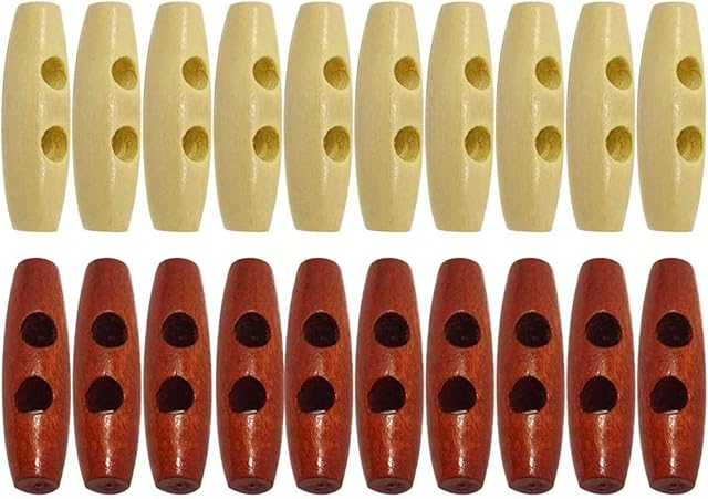 Wood Toggle Buttons Olive Shape Wooden Coat Buttons 20pcs 3cm for Sewing, Knitting, Duffle Coat,2colour, Pack of 20