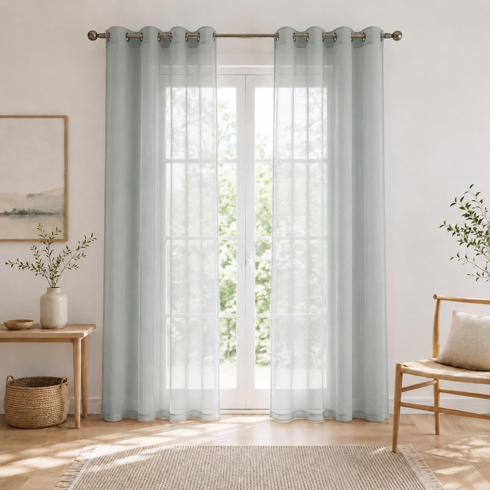 SSWH Voile Curtains Semi Sheer Net Curtains for Windows, Solid Color Light Filtering Eyelet Panels for Living Room Bedroom Kitcken(Size:132x213cm/W 52" x L 84" (2 Panels),Color:Light Grey)