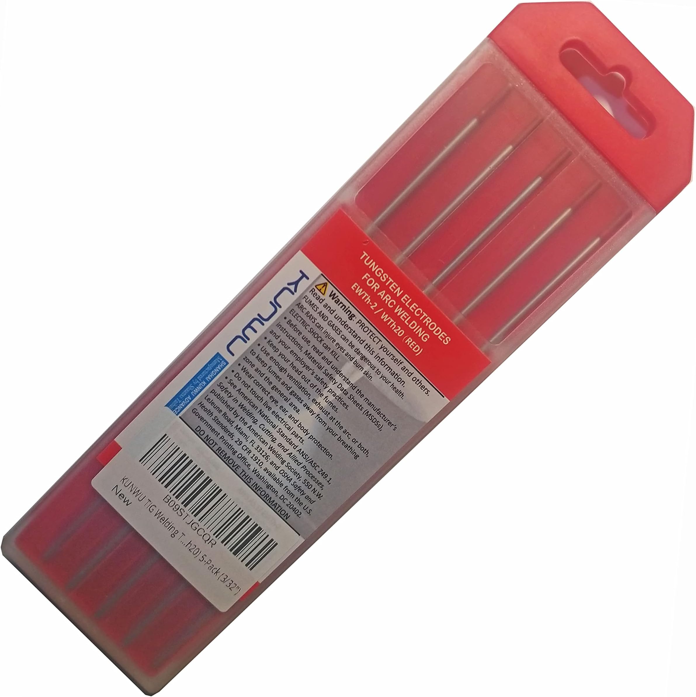 TIG Welding Tungsten Electrode 2.0% Thoriated Rod (Red, EWTh20) 5-Pack (3/32"x 7")