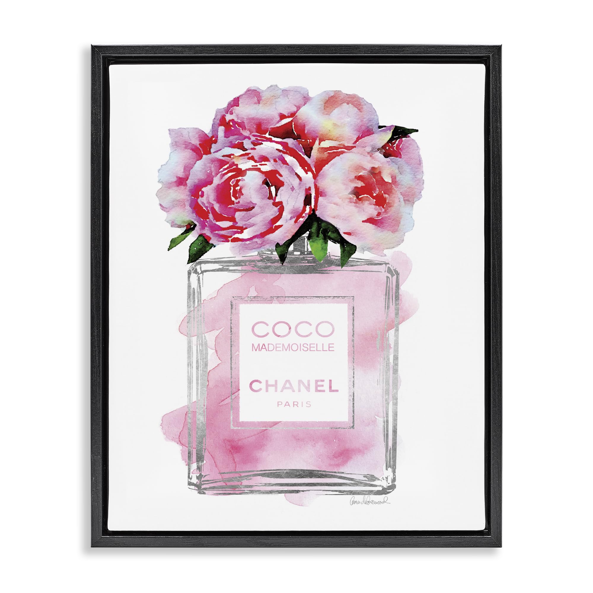 'Glam Perfume Bottle with Roses'| Floating Frame Canvas Art