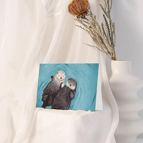 Miniatura 6 de Tarjetas de felicitación con sobres, nutrias tomadas de la mano, papel nacarado, tarjetas divertidas de cumpleaños, tarjetas de Navidad de 4 x 6