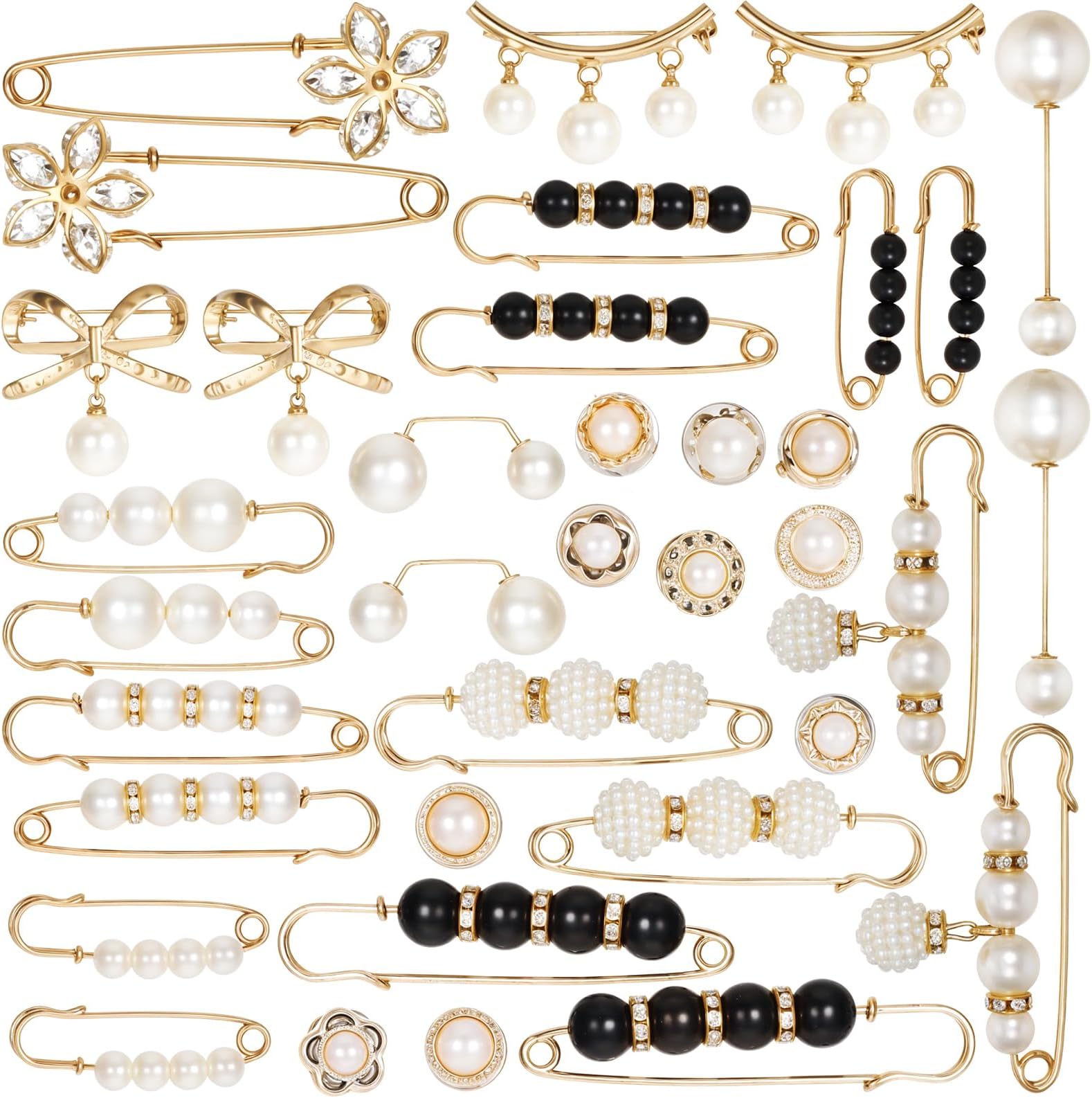 Ouligay 36 Pcs Decorative Safety Pins - Faux Pearl Shawl Brooch for Sweater, Scarf, Collar, Coat - White Hat Accessories for Women