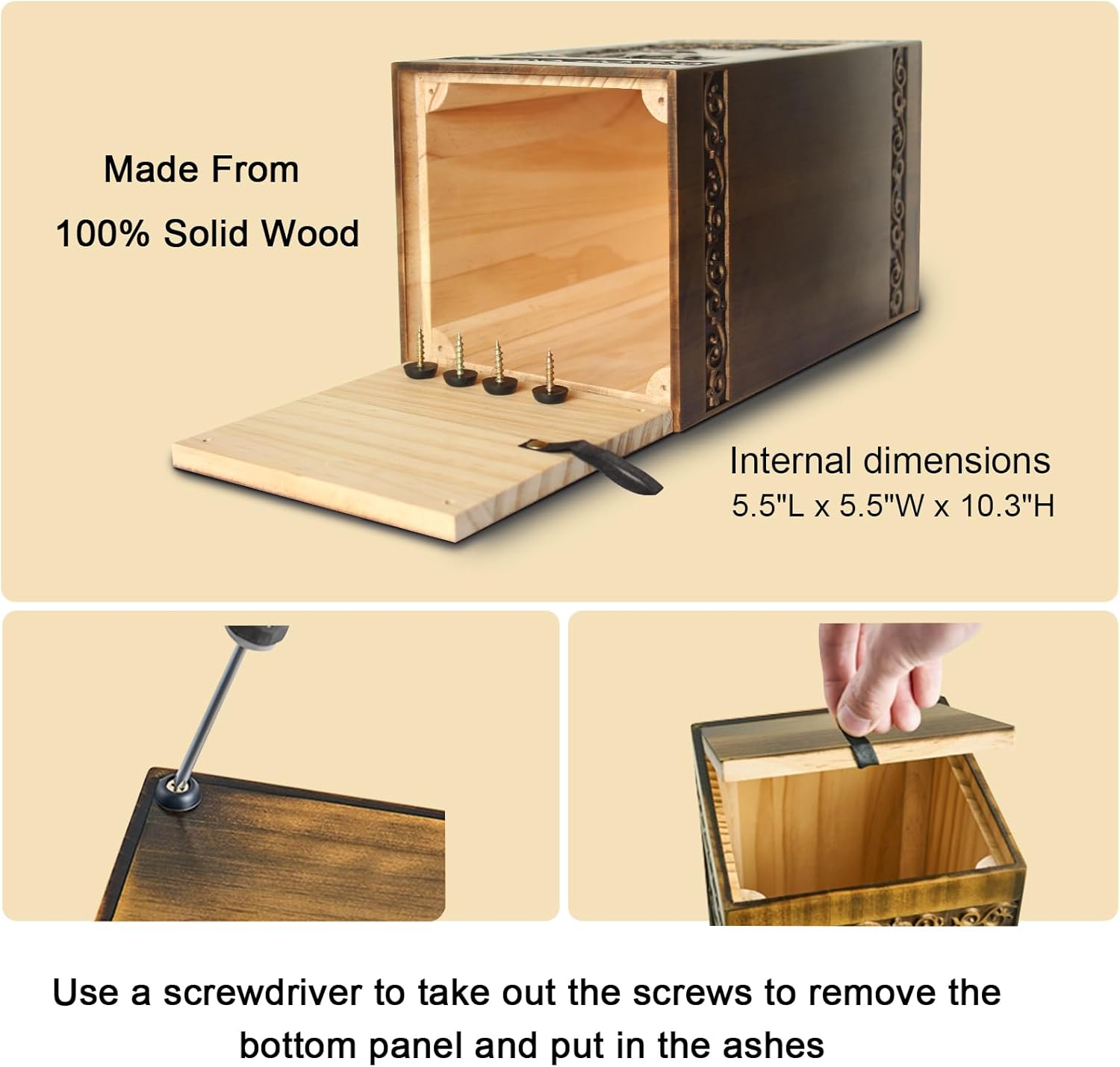 Wooden Cremation Urns for Human Ashes Adult Male Female Deer Carving Handmade Wood Funeral Decorative Memorial Urn Box, Holds 270 Cubic Inch - Image 4