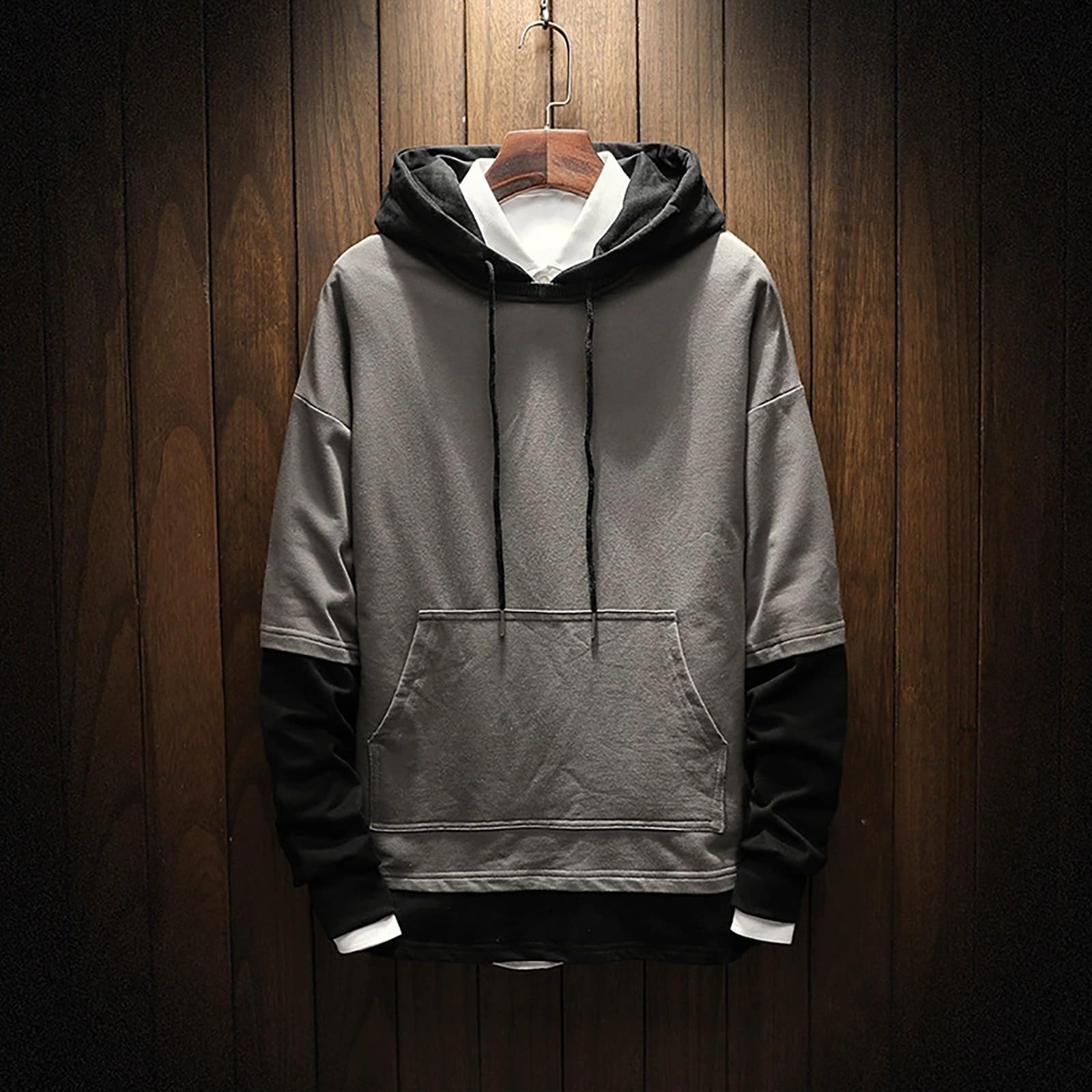 Sudaderas con Capucha Corta Sudadera Oversize Estilo Patchwork para Hombre, Nueva Otoño Juveniles (Grey, M) Gym Hombre Mujer Chaquetas Softshell Proteccion Solar Pijama Parejas Ropa De