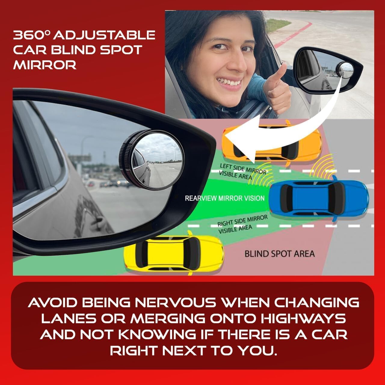 Blind Spot Car Mirrors: Semi Oval Convex Rear View - HD Glass Side Car Mirror - Blindspot Can Be Installed Fixed or Adjustable - Pack of 2 (Suction-Cup)
