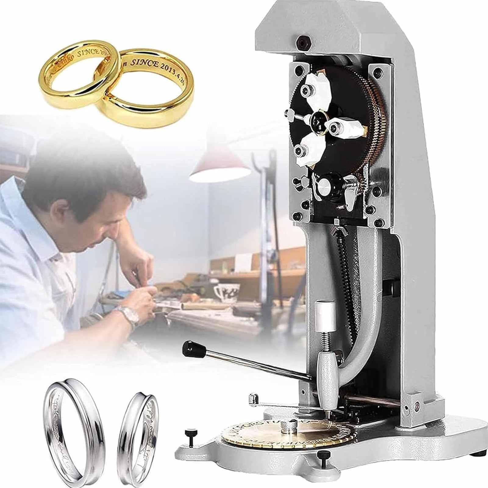 Joyfitness Inner Ring Engraving Tool, Double Sided Dial Engraver Machine, 2 Fonts Alphabet Disc with 1.5mm-2.0mm Character Blocks, Commercial Grade Equipment for Custom Rings