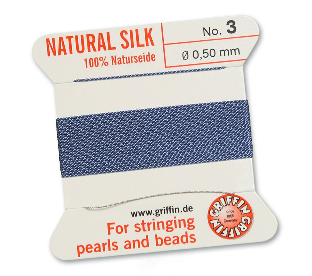 Griffin Since 1866 Germany Blue Griffin 100% Natural Silk Beading Cord String Thread - 2 Metres With One Needle - Size 0.50Mm