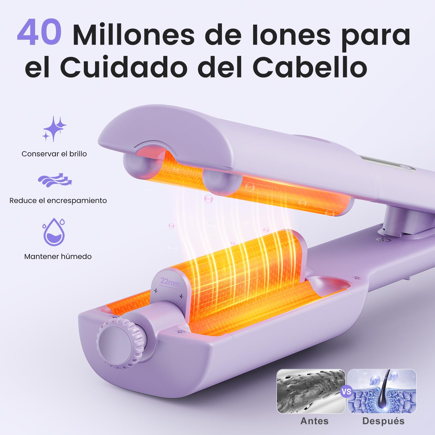 22/25/32/38mm Ajustable Rizador Pelo Ondas - 4-In-1 Plancha Ondas 3 Barriles Rizador de Pelo Iónico, Anti-escaldamiento, Pantalla Digital, Calentamiento Rápido, 4 Temperatura(140°C-210°C), Morado