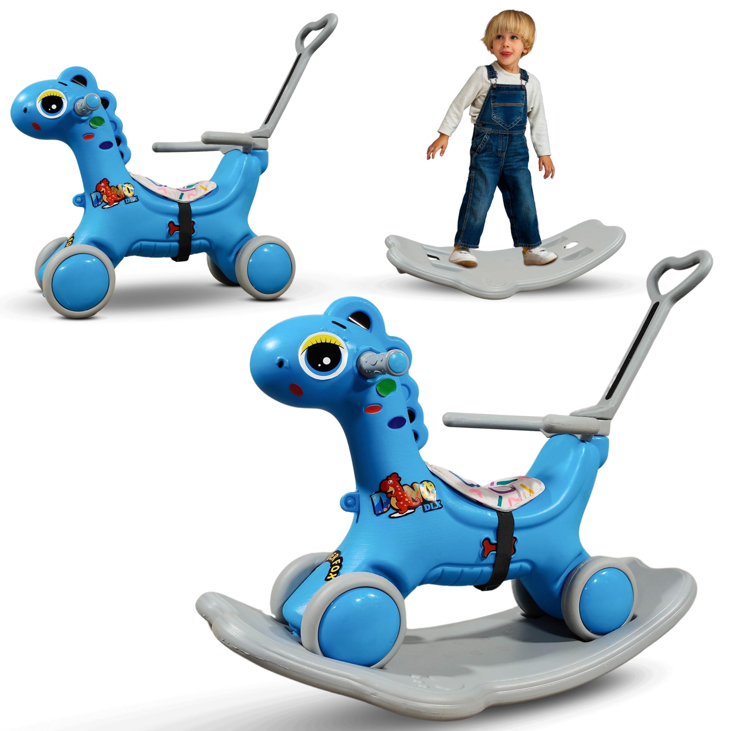 Kidsmate 3-in-1 Push Ride-On and Rocker for Kids 2-5 Years | Ride, Push & Rock Modes | Seat Belt Safety | Non-Toxic & PE Body with Parental Handle | R...