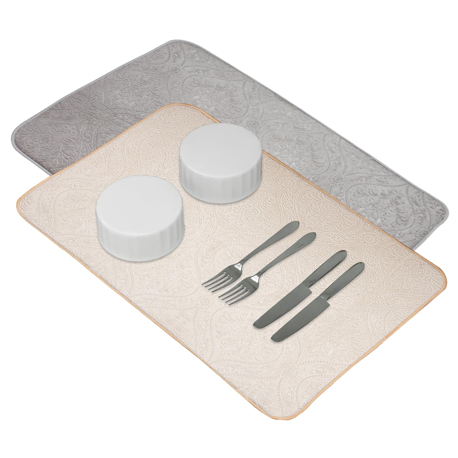 Kuber Industries Dish Dry Mat | Microfiber Self Drying Mat | Kitchen Drying Mat | Water Absorbent Kitchen Mat | Embossed Dish Dry Mat | 50x70 | Pack of 2 | Cream & Gray (B0CH52QGGX) Amazon Price History, Amazon Price Tracker
