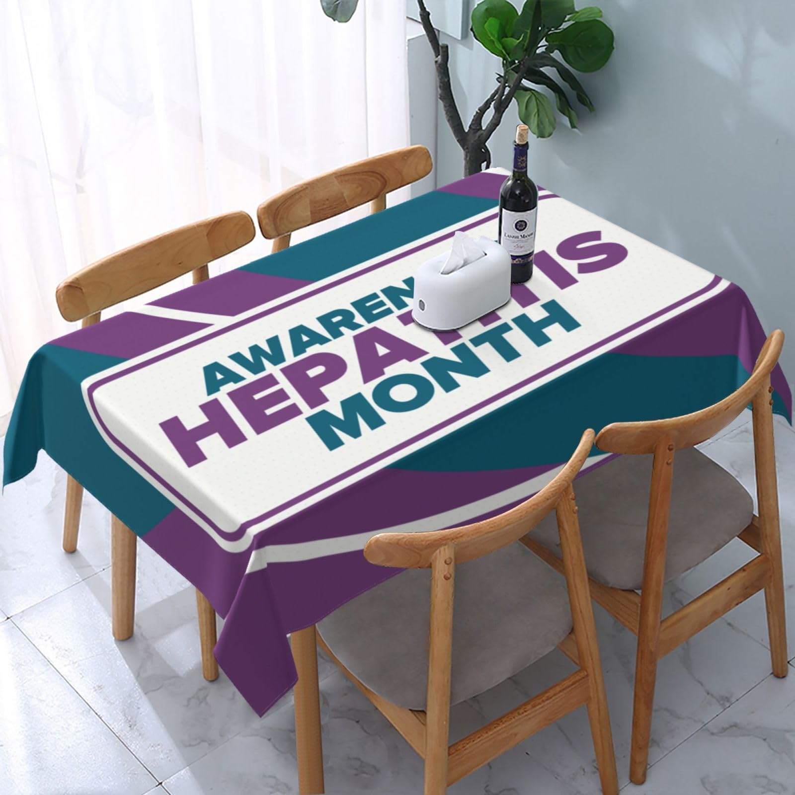 JunHeArt Hepatitis Awareness Month Tablecloth Rectangle Table Cover Washable Table Cloths Decor For Kitchen 54" X 72"