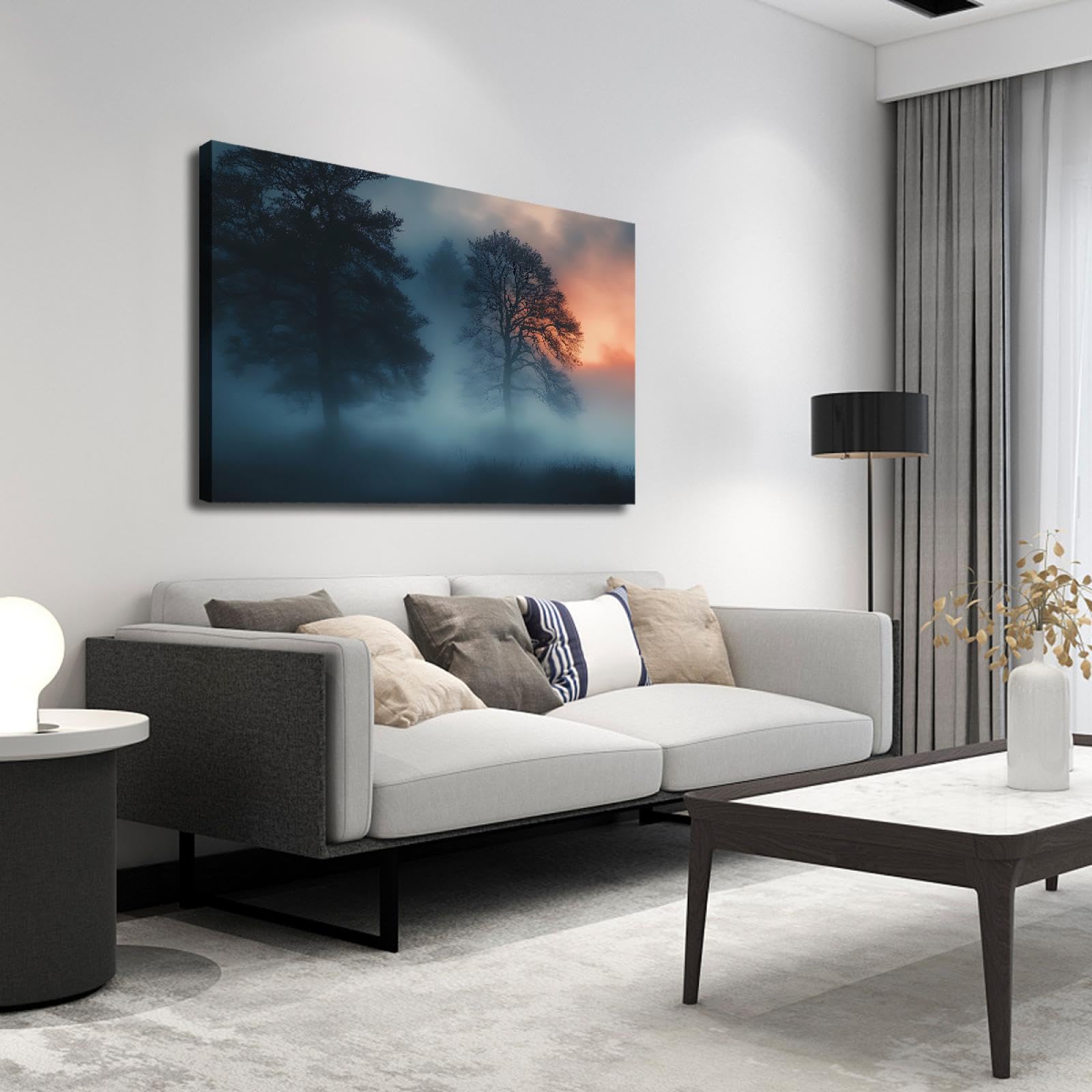 UIRINGART Toile de style gothique art mural matin brouillard forêt paysage imprimer affiche pour le salon salle d’étude chambre mystérieux décor mural 50x80cm cadre intérieur