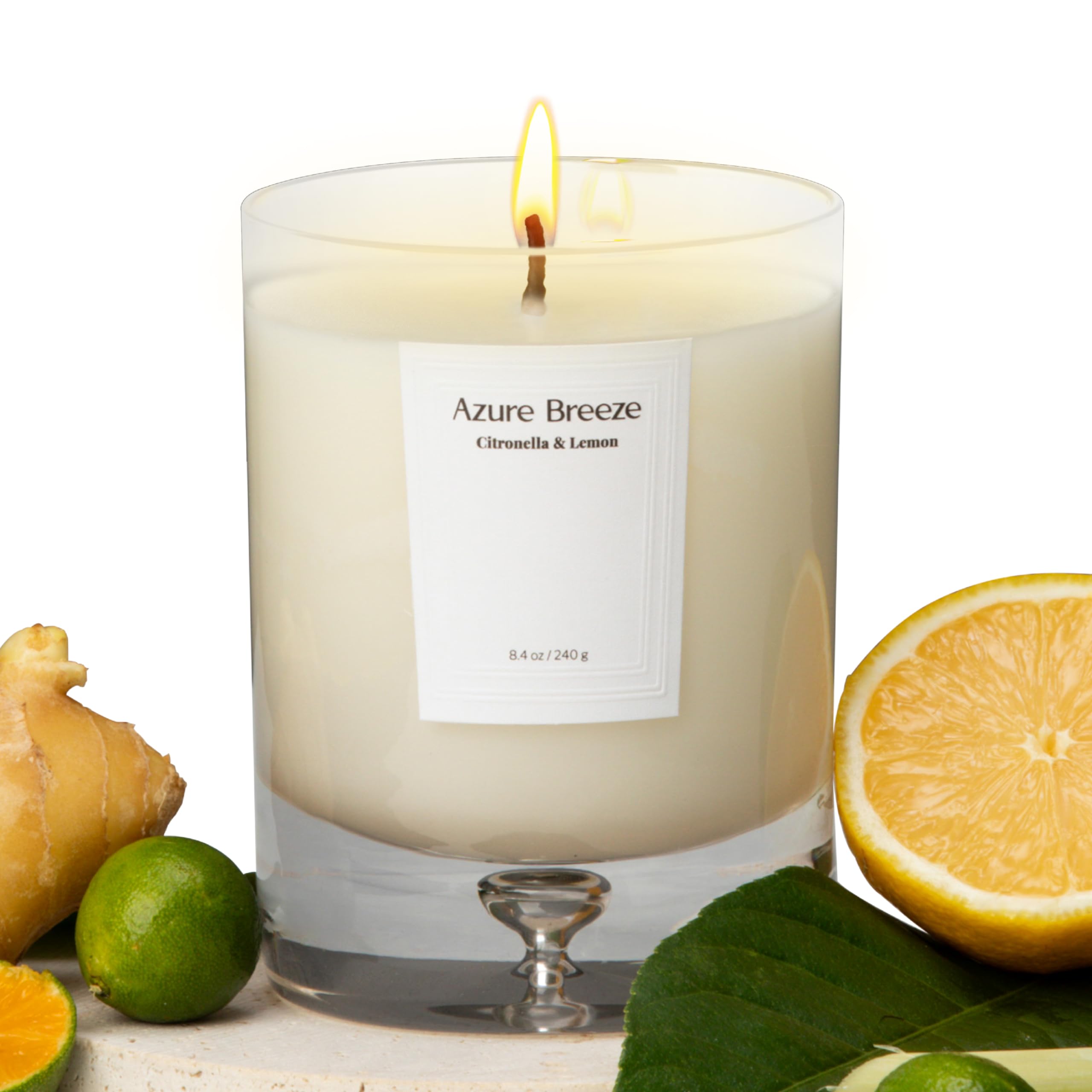 Lemon Candle - Aromatherapy Candle, 50 Hours Long-Burning (8.4 Oz), Strong Citronella Scented Candle, Made with Natural Essential Oils, Ideal Gift for The Holidays & Home Decor