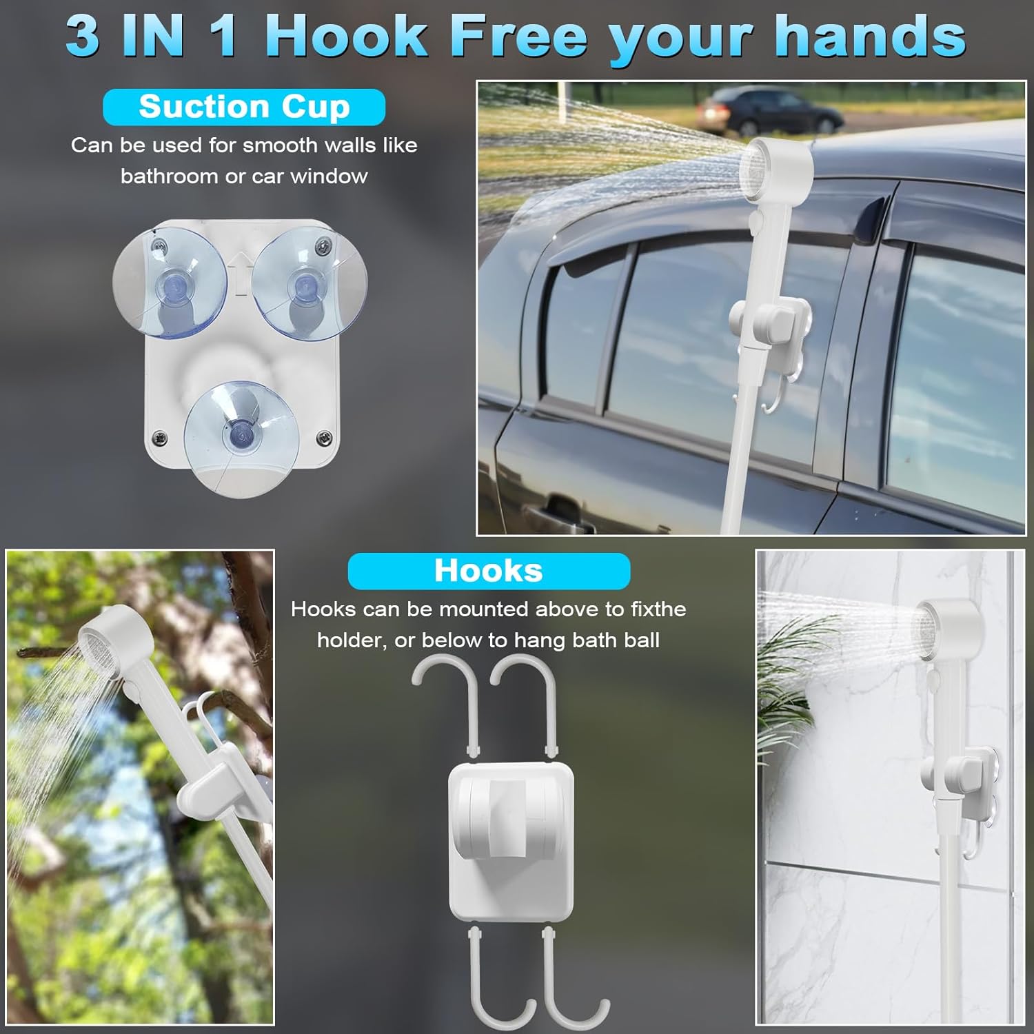 Portable Shower for Camping, 8000mAh Rechargeable Camping Shower Pump with 3X Stronger Water Flow, 5 Pressure Levels & 4 Shower Modes Outdoor Shower with Intelligent LED Display for Hiking Travel Pet