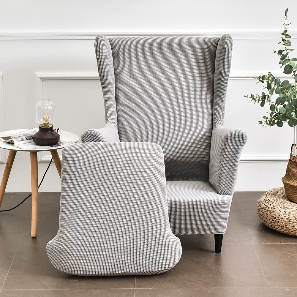 Housse Extensible Pour Fauteuil à Oreilles - Lot De 2 Pièces (dossier + Coussin), Polyester/élasthanne | Protection Anti-taches, Lavable Machine - 3