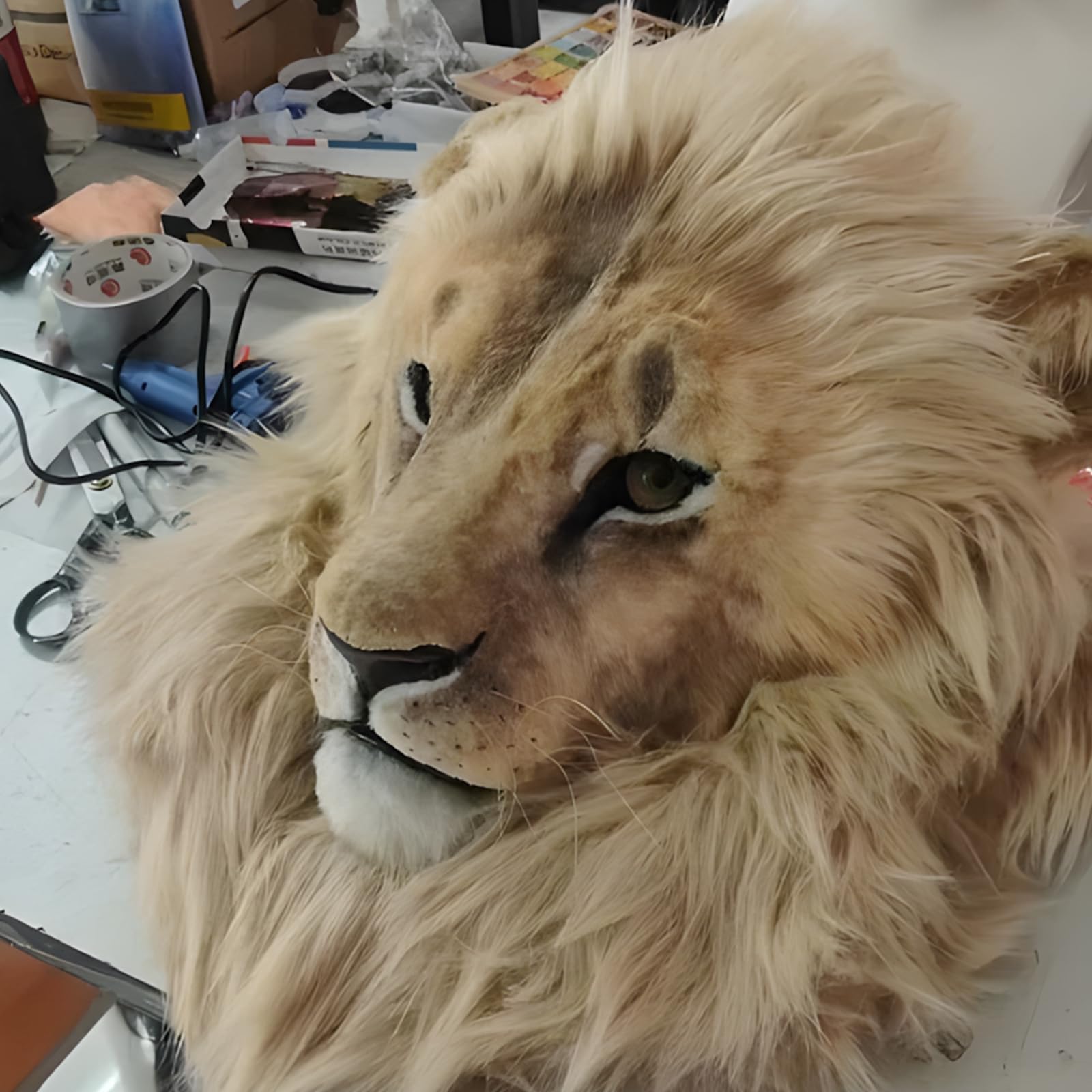 Maschera da testa di leone realistica per adulti, travestimento o decorazione, in finta pelliccia, per cosplay, teatro, da parete