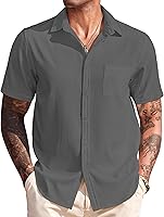 COOFANDY Men's Wrinkle-Free Short Sleeve Button Down Shirt - Lightweight Textured Summer Beach Casual Untucked Shirts