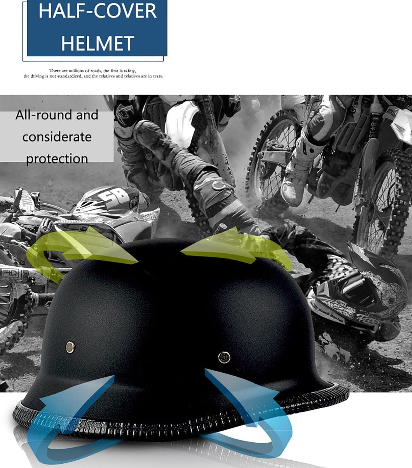 Demi-Casque Moto À L'allemande Vintage,Casques Ouverts Rétro Homologués ECEDOT Hommes Et Femmes Street Cruiser Jet Style Casque avec Boucle À Dégagement Rapide Réglable(1,XL(61~62CM))