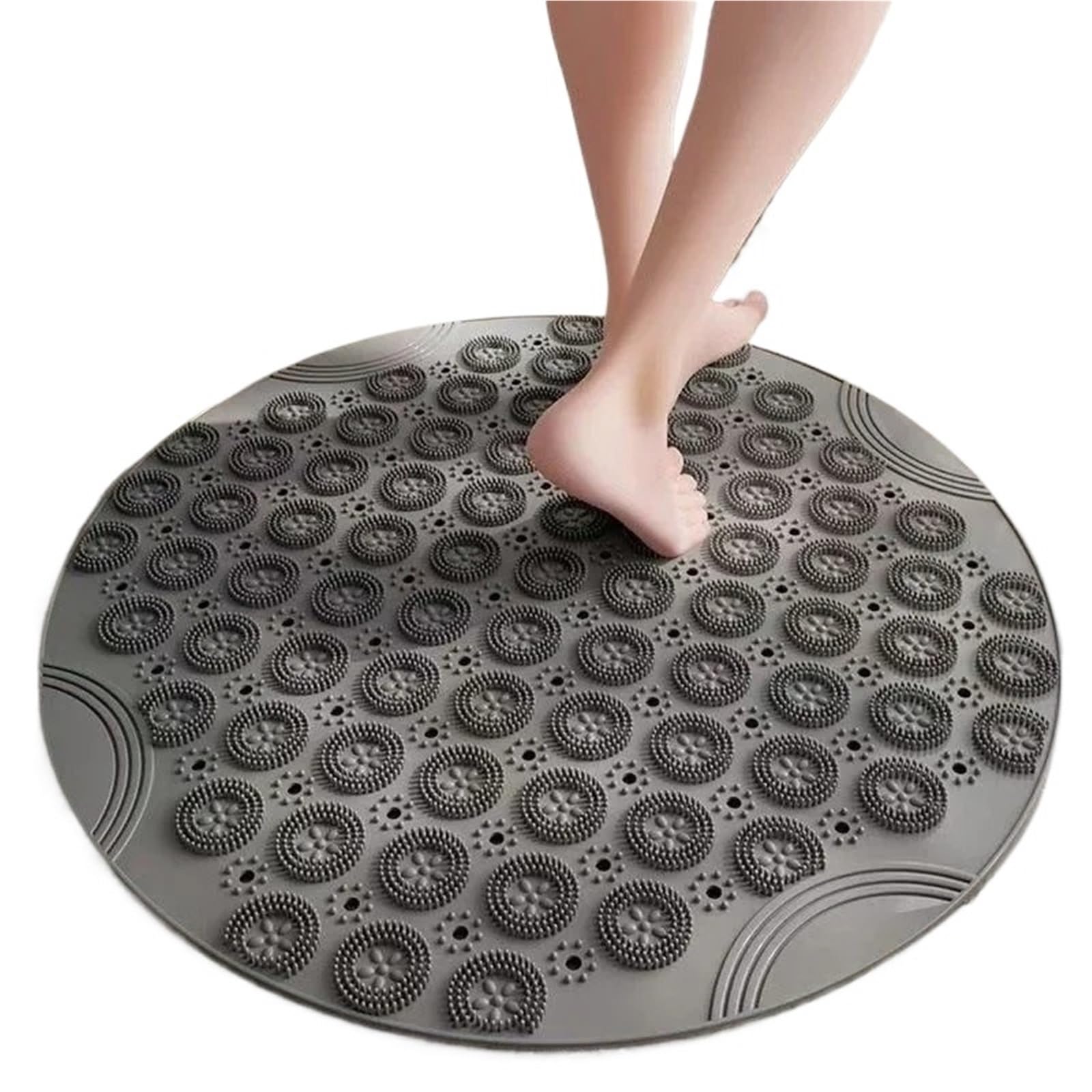 Alfombra Bañera Antideslizante Alfombra de Baño Redonda 55x55cm | Baño de ducha antideslizante lavable a máquina con orificios de drenaje y ventosas(LightBlue)