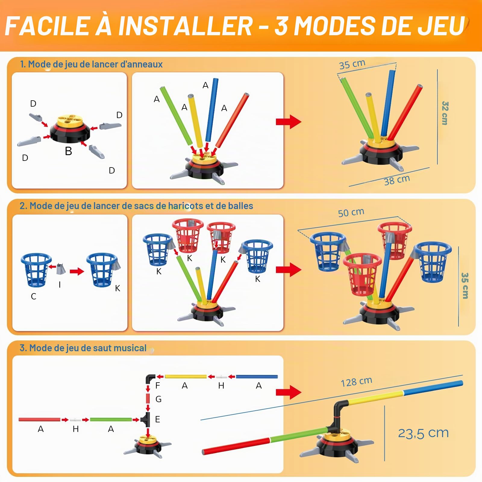 Vatos Jeu de Lancer 3 en 1 Sacs et Anneaux, Sauts Musicaux pour Enfants, Base Tournante Électrique avec Télécommande, Lumières, Jeu de Sport Intérieur/Extérieur pour Jardin pour Filles et Garçons 3+