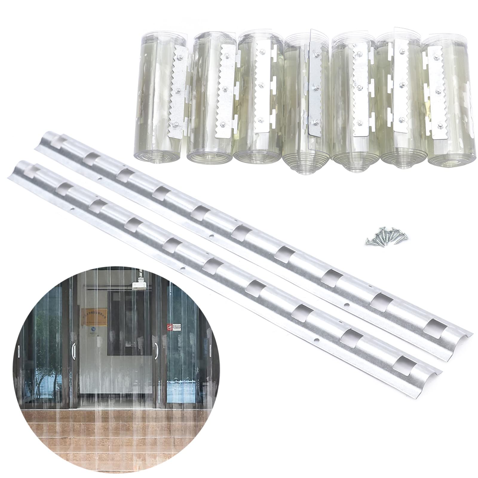 Cortina de Tiras de PVC Cortina de Láminas 1 m x 2 m Cortina Transparente Kit de Tira de plástico Liso Cortina de fleje de PVC Cortina de láminas Kit de Cortina