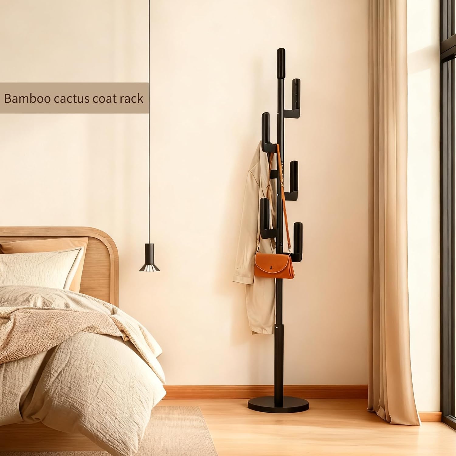 Bamboo Cactus Coat & Clothes Rack Stand, Standing Freestanding Clothing Racks with 6 Hooks for Adults & Kids, Heavy Duty Modern Entryway Living Room Bedroom Corner Coat Rack cactus-3