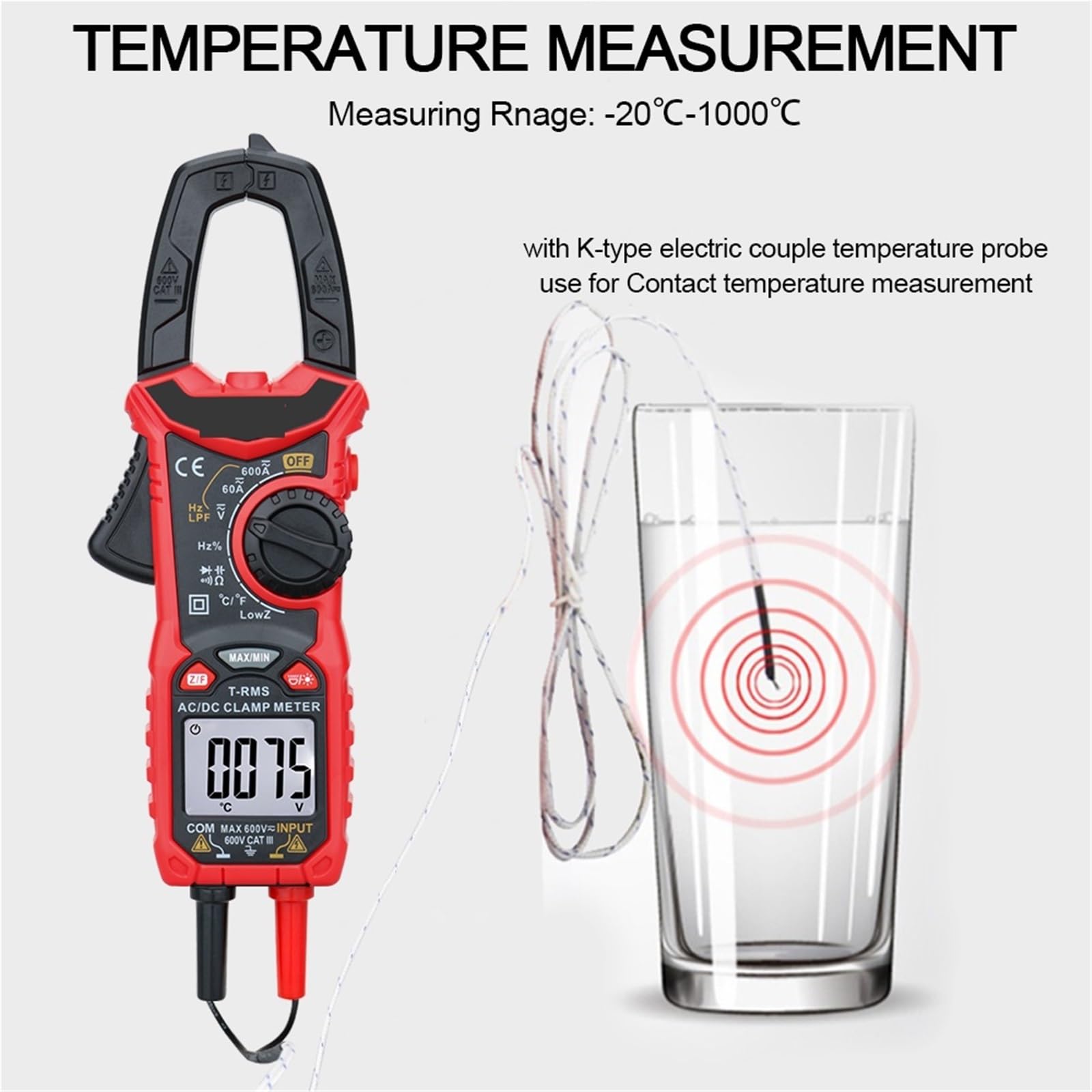 Pinza amperometrica digitale AC DC Corrente NCV Multimetro Pinza amperometrica Vero valore efficace Capacità Ohm Hz Temperatura Tensione Tester per Elettricisti