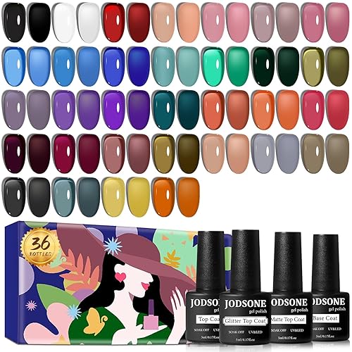 JODSONE Jelly Gel Nail Polish Kit 32 Classic Colors Crystal Transparent High Shine Base & Top Matte Glitter Coat - 32SET-Jelly