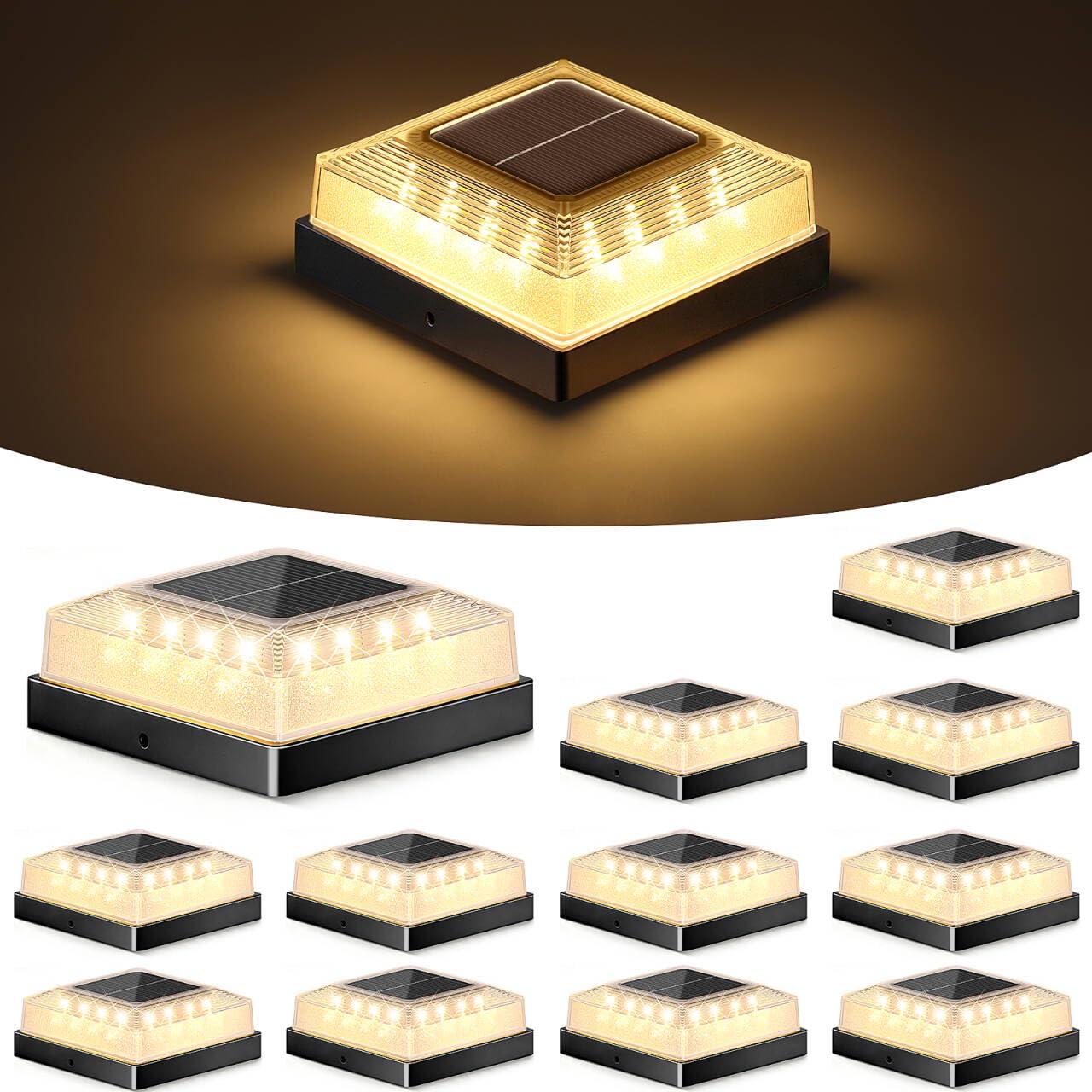 Photo 1 of Brightever 3.5x3.5 4x4 Solar Post Cap Light Outdoor 12-Pack Black