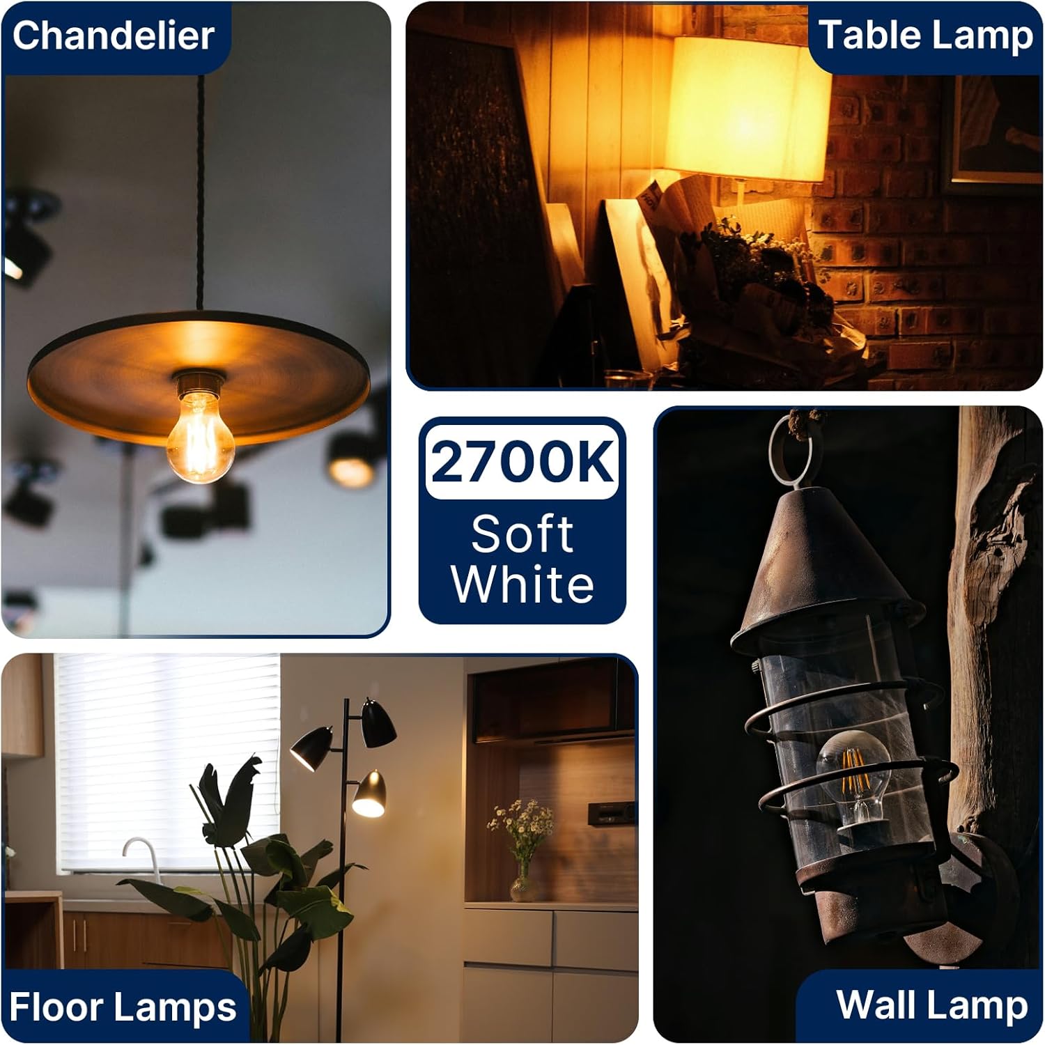 FLSNT 60W Equivalent Dimmable A19 LED Light Bulbs, Efficient 7W, 800Lumens, 2700K Soft White, CRI82, E26 Standard Base, 15000 Hours, LED Filament Light Bulbs, Clear Glass, 4 Pack