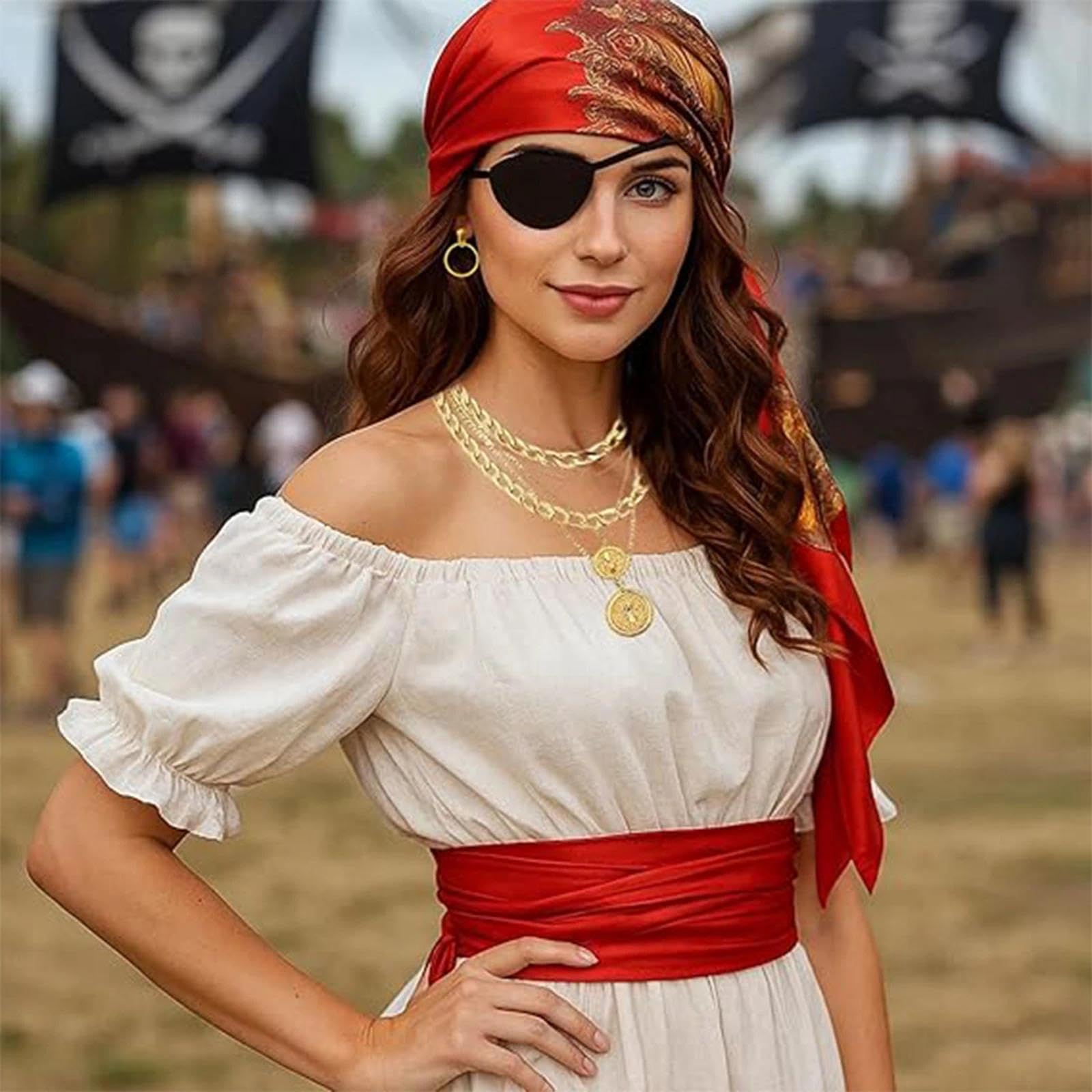 dinghaole 5 Pcs Pirate Costume Accessories Set, Pirate Accessories Set for Women pirates Headscarf, Belt, Eye Patch - Image 3
