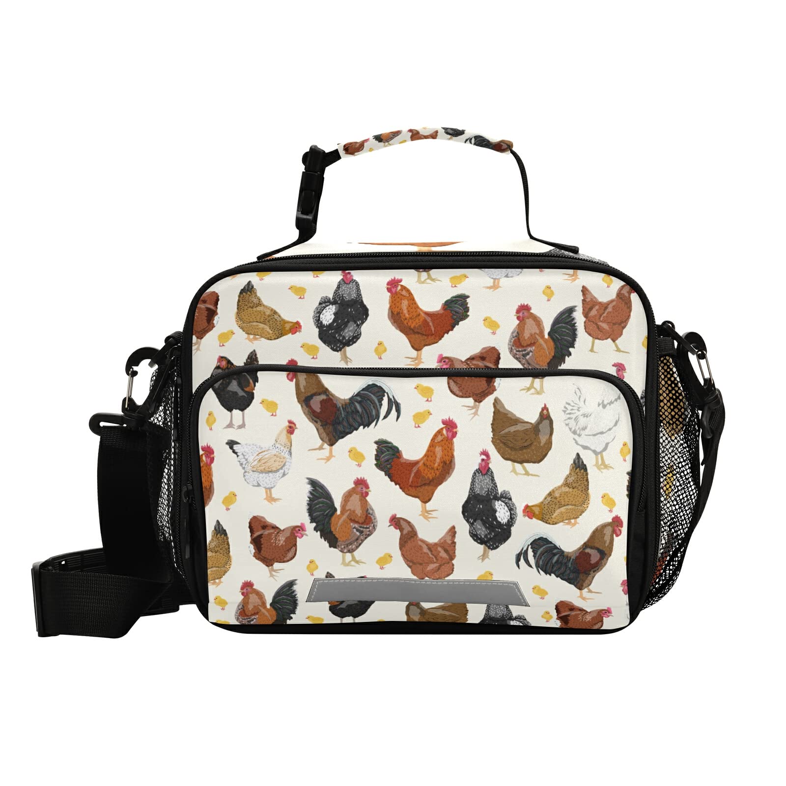 panksolu Rooster And Chicken Lunch Bag Insulated Lunch Box with Adjustable Shoulder Strap Cooler Tote Bag for Men