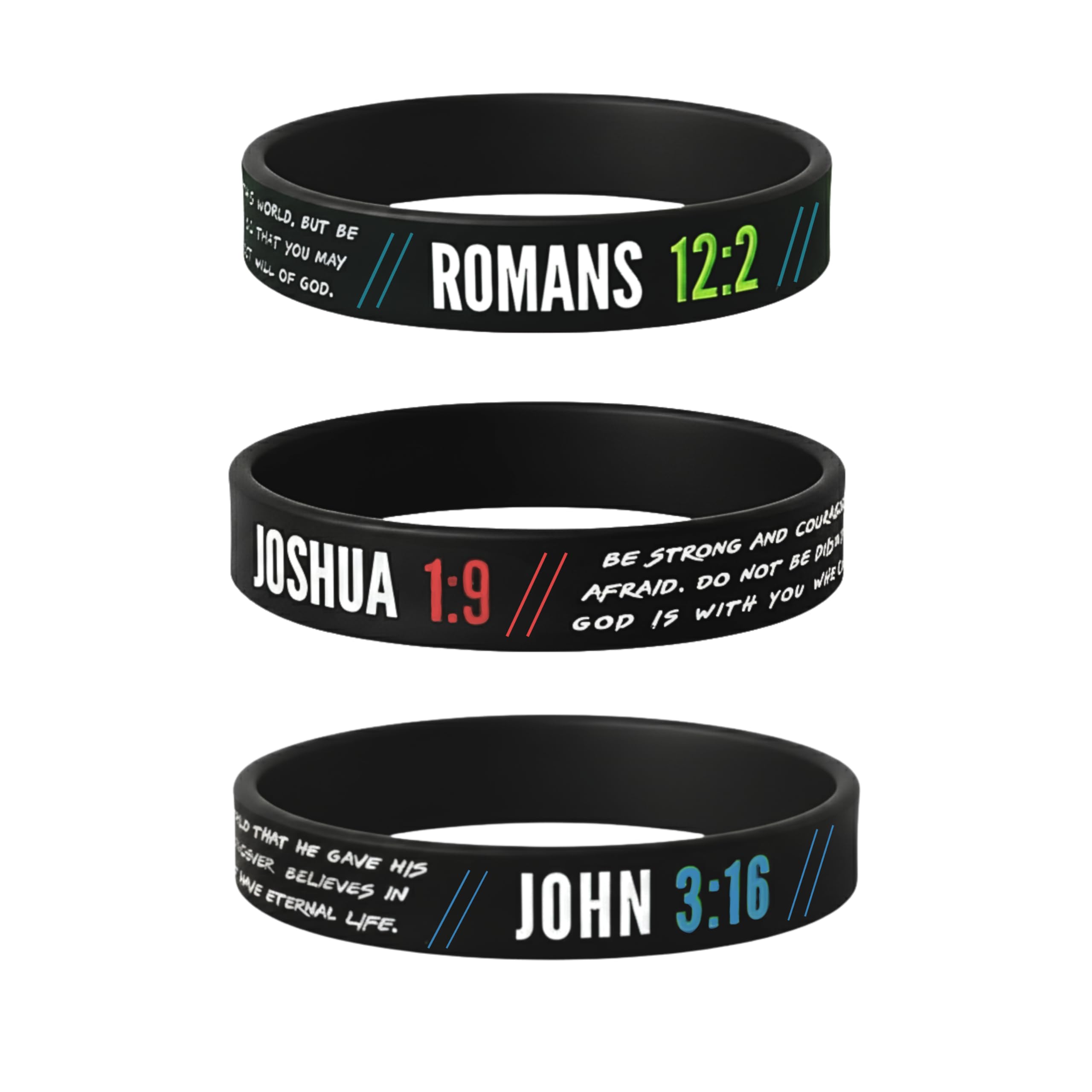 Ezekiel Gift Co. Christian Wristbands for Guys (6-pack) - John 3:16, Romans 12:2, and Joshua 1:9 - Religious Bible for Him Christian Men