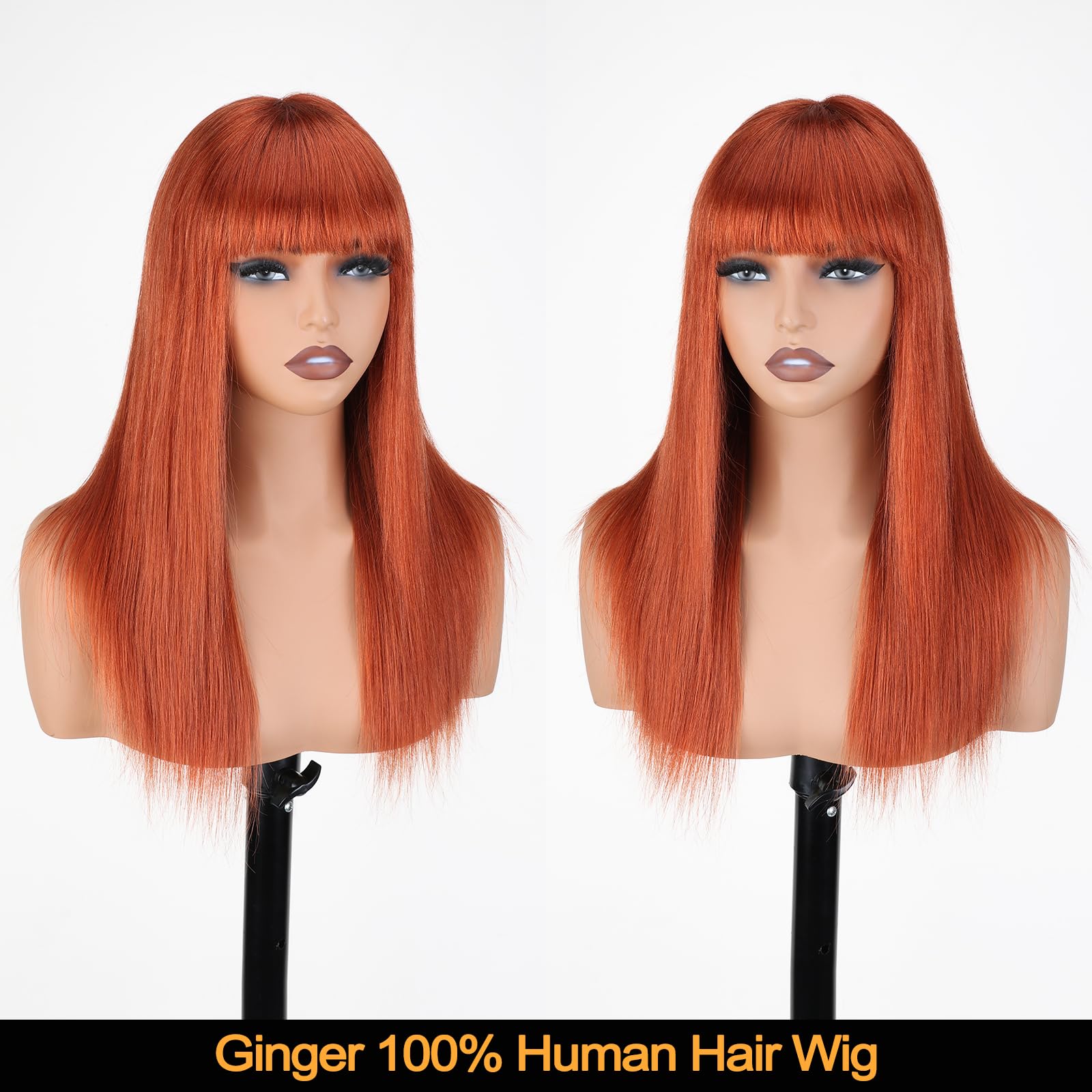 Human Hair Straight Wig with Bangs, Breathable & Heat Resistant Blonde Long Layered Wig with Bangs,Straight Hair Wigs for  main image 4