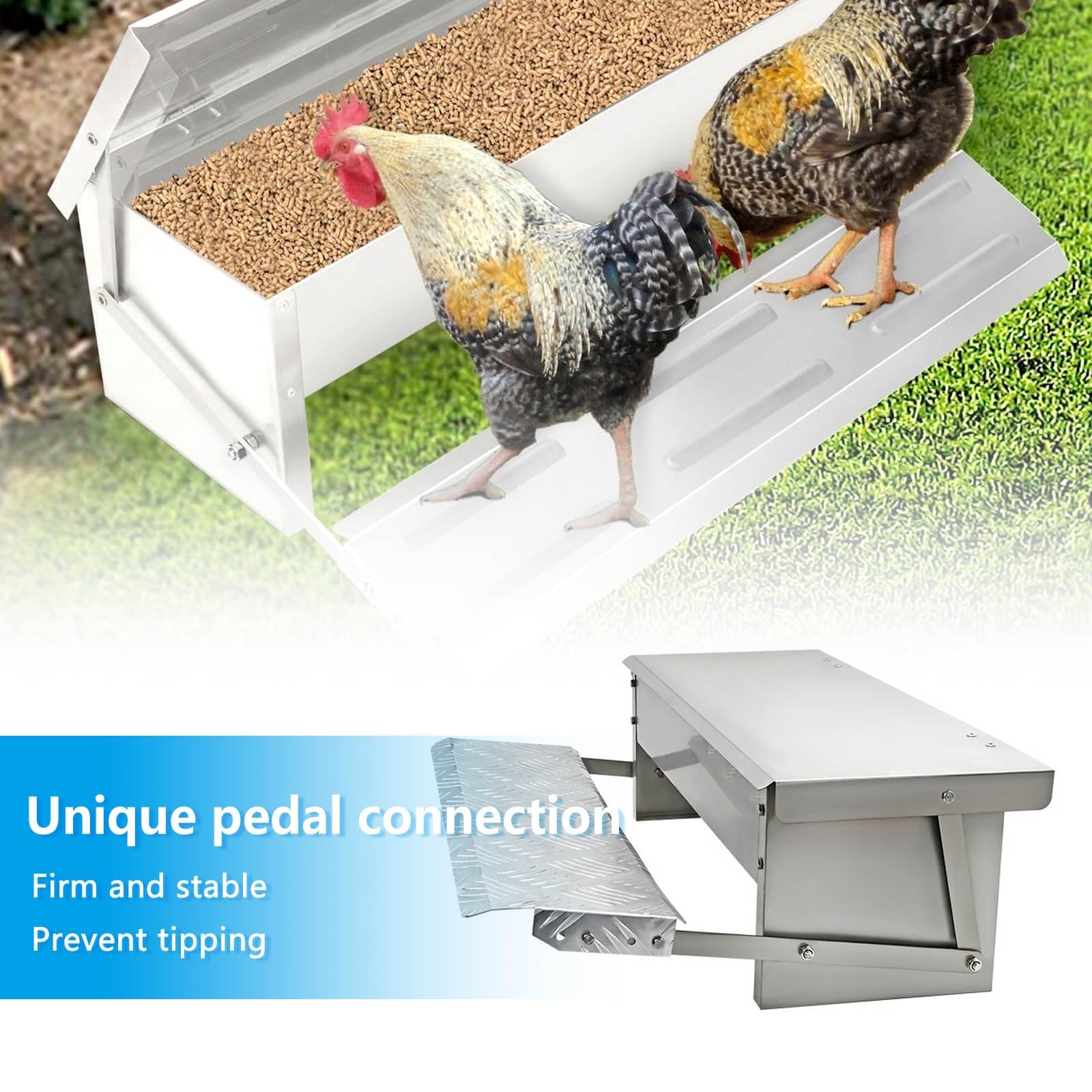 Comedero Gallinas Antipajaros Comederos AutomáTicos de Pollos Acero Inoxidable Comedero con Pedal AutomáTico Comida para Pollos para Aves de Corral Adecuado para Pollos Patos Y Gansos