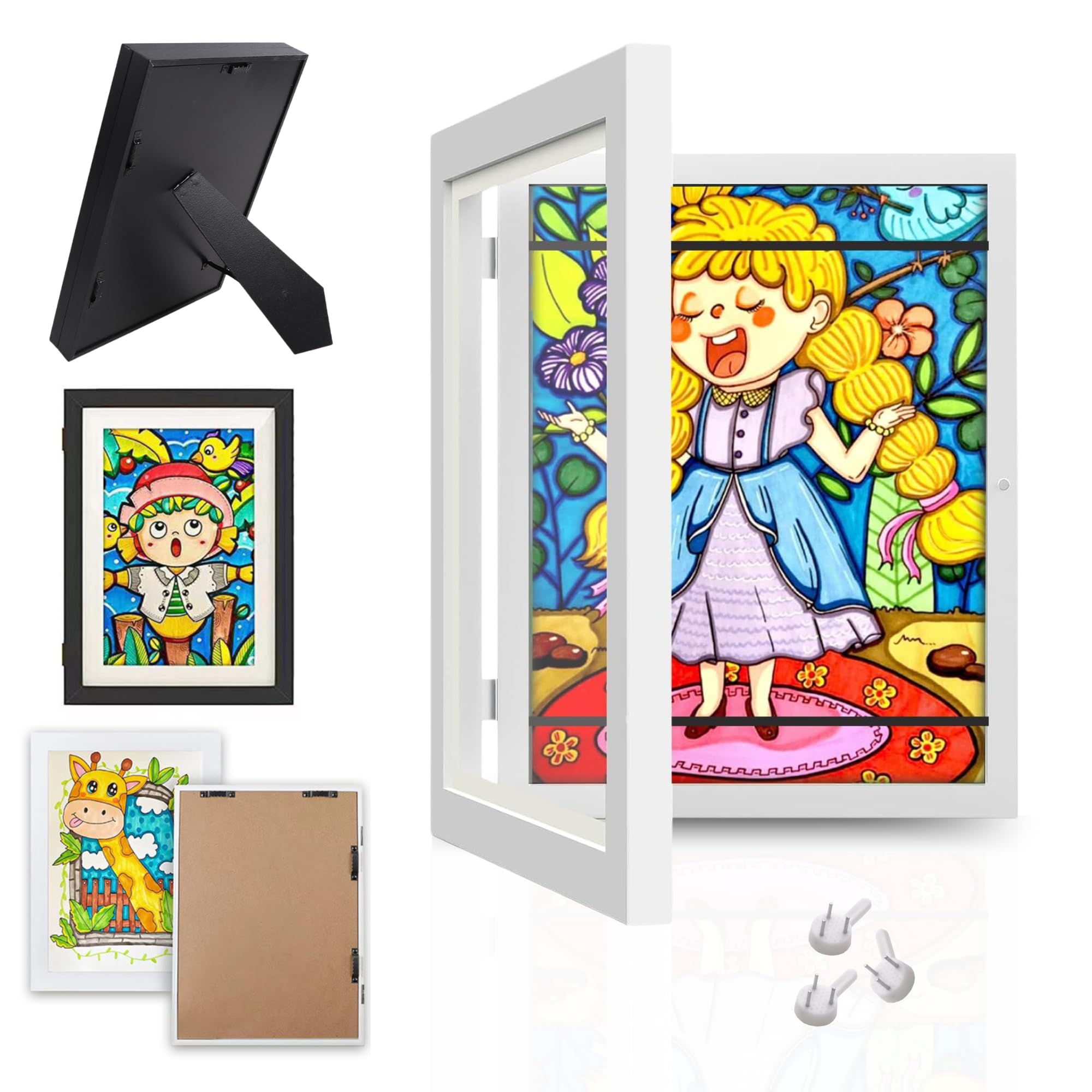 SmartChezmoi Cornice LED A4 Per Disegni Bambini | Espositore Con Luci Dimmerabili, Capacità 150 Fogli (2 Pezzi, Nero) - 2