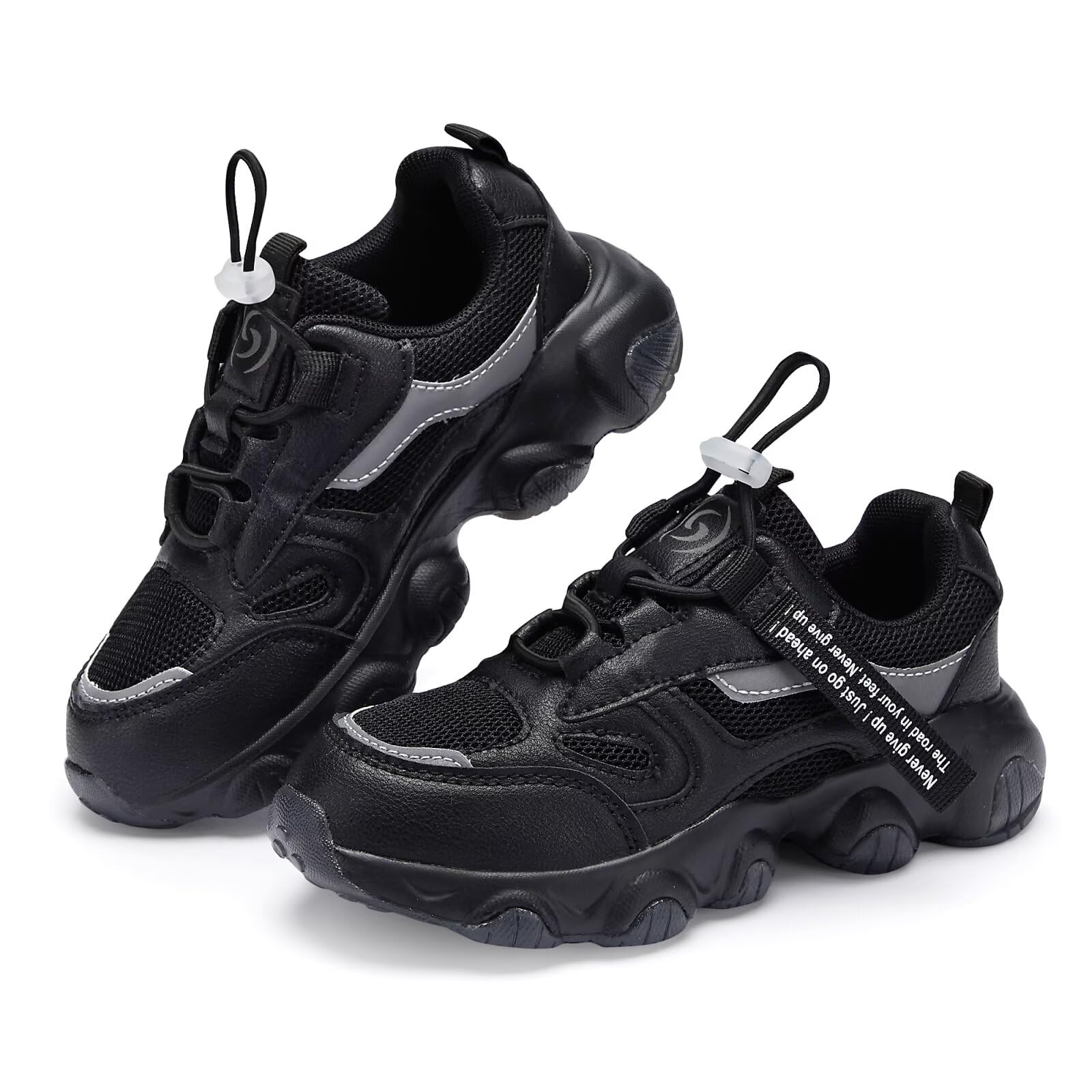 Scarpe da ginnastica unisex per bambini, per camminare, correre, ragazze, traspiranti, casual, leggere, scarpe da ginnastica, Tutto nero, 27 EU