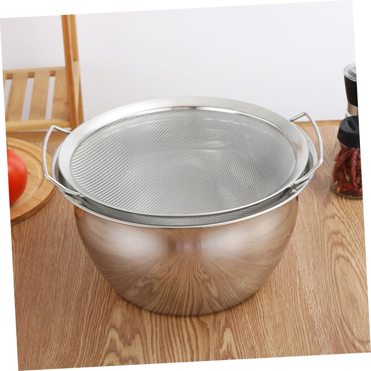 VALICLUD Colador de Malla Inoxidable con Doble Asa para Cocina Colador Multifuncional para Arroz Verduras y Escurrir Pasta
