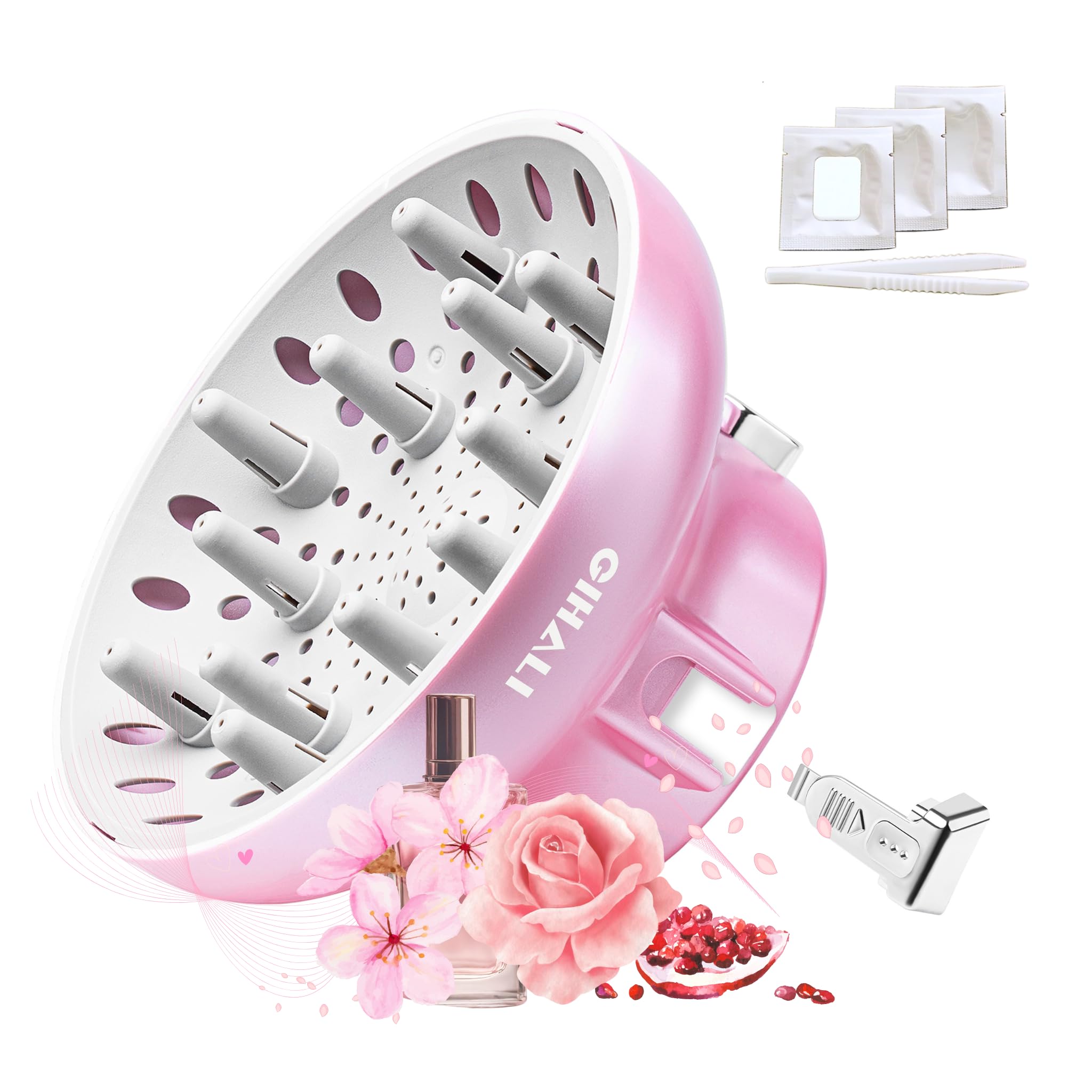 GIHALI universale dei capelli diffusore forte holding" adattabile per asciugacapelli con da 4,4 cm a 6,6 cm per ricci o capelli mossi, Diffusore per capelli ricci, phon (Rosa Aroma)