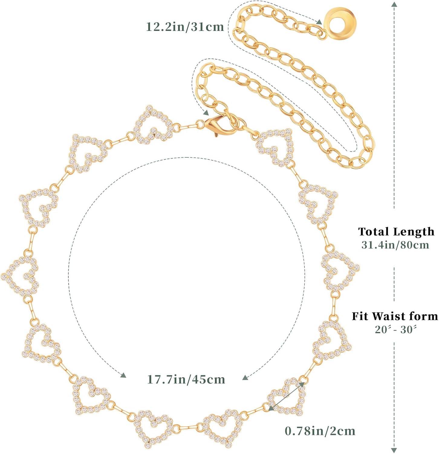 AWAYTR Heart Chain Belts for Girls - Rhinestone Silver and Gold Metal Waist Belt for Flower Girl Dresses Jeans - Image 5
