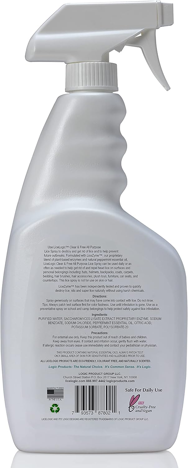 LiceLogic Clear & Free All-Purpose Home Lice Elimination Spray, 32 oz, Peppermint - for Furniture, Belongings, Bedding, Effective Against Super Lice, Eggs, & Nits, with Naturally Derived Licezyme - Image 2