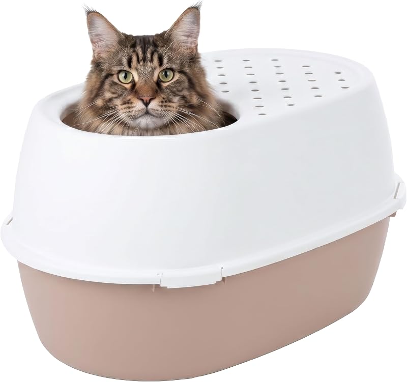 Caixa de Areia Extra Grande com Entrada Superior para Gatos IRIS USA, Bege/Branco, 1 unidade