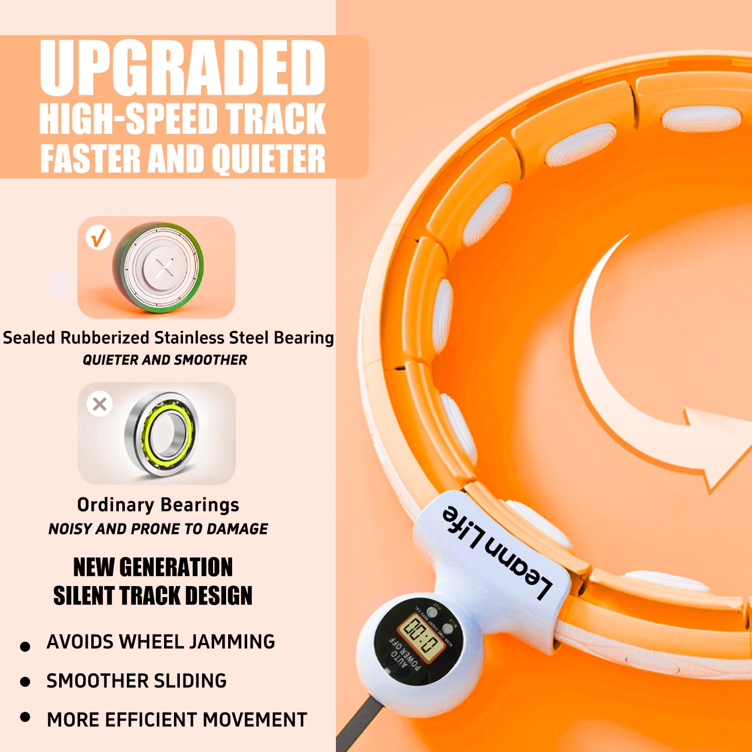 U5-16 nodi con contatore, U5 Silent Smart ponderato Hula Hoop per adulti perdita di peso Infinity Hoop Plus Size, esercizio fitness a casa all'aperto, tonificante addominale, (arancione -