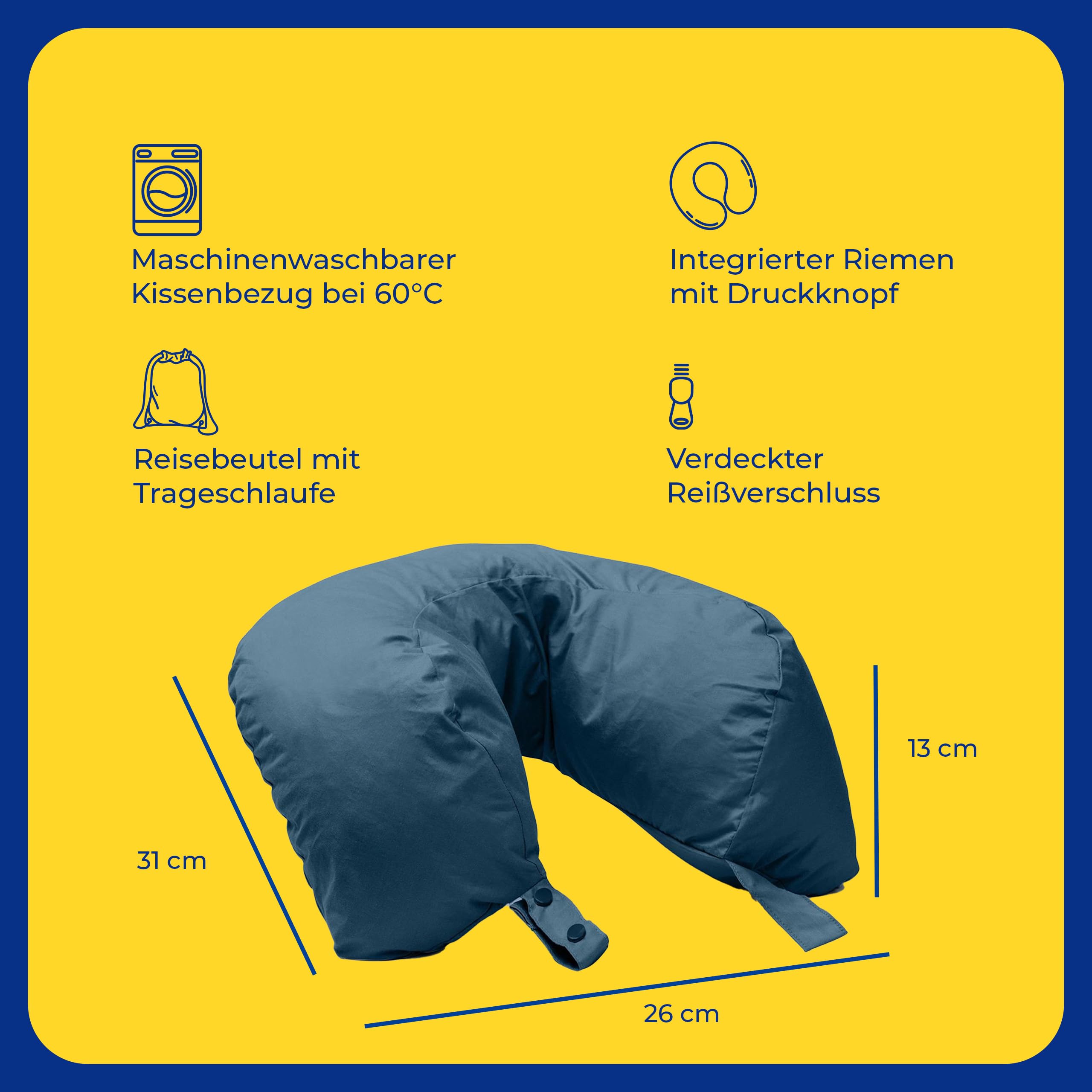 Travel Blue, Support Travel Pillow, Duck and Goose Feather Pillow