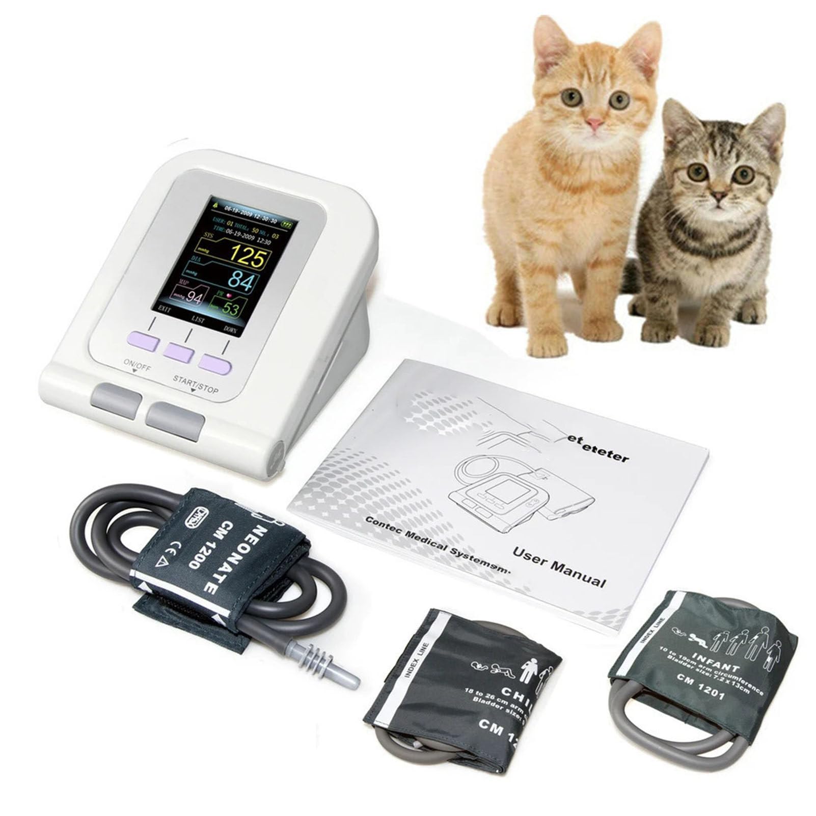 Tensiómetro Veterinario, tensiómetro Digital automático con Brazalete de 3 tamaños para Uso doméstico, Pantalla LCD Grande, Equipo Veterinario de Escritorio.